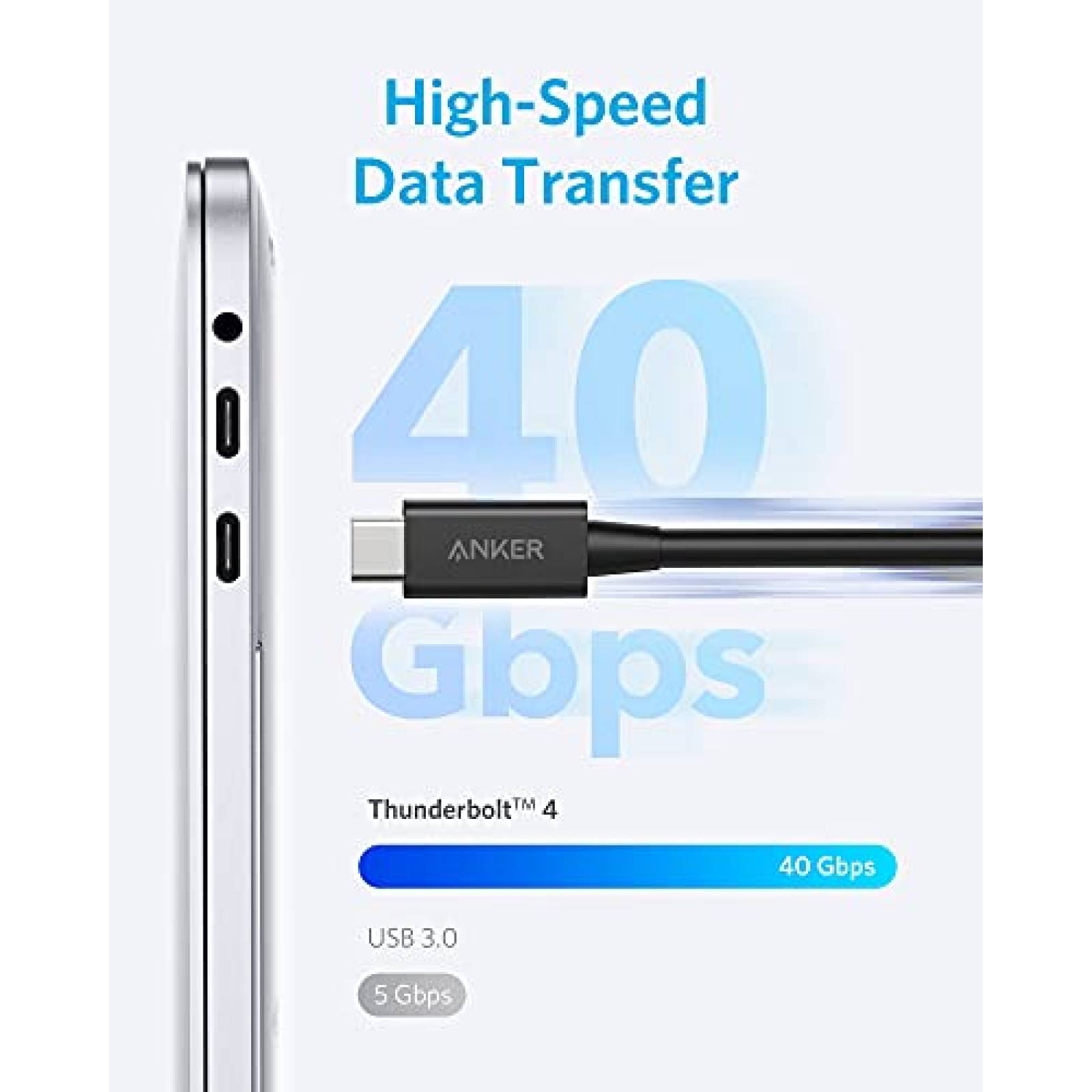 Cable Thunderbolt Anker de 2.3 Pies USB C de 100W -Negro