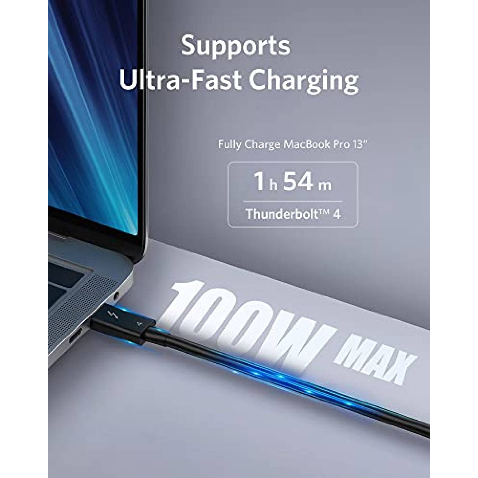 Cable Thunderbolt Anker de 2.3 Pies USB C de 100W -Negro