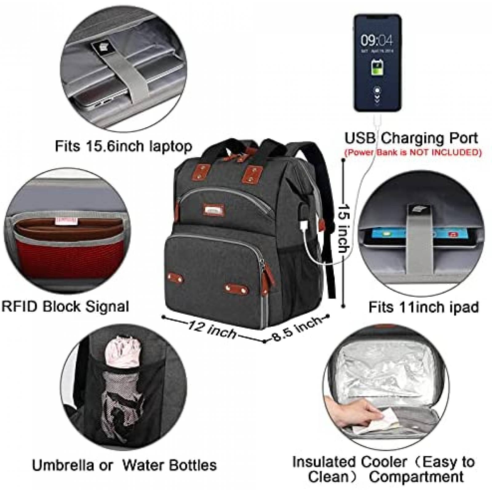 Mochila/Lonchera Jiefeike c/Compartimento Laptop 15.6" -Gris