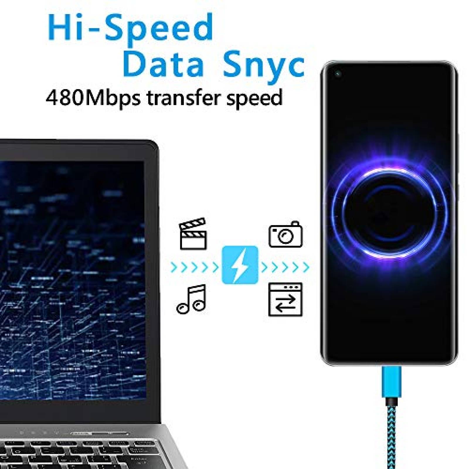 Cable con entrada tipo USB C DEEGO 15ft -Negro/azul