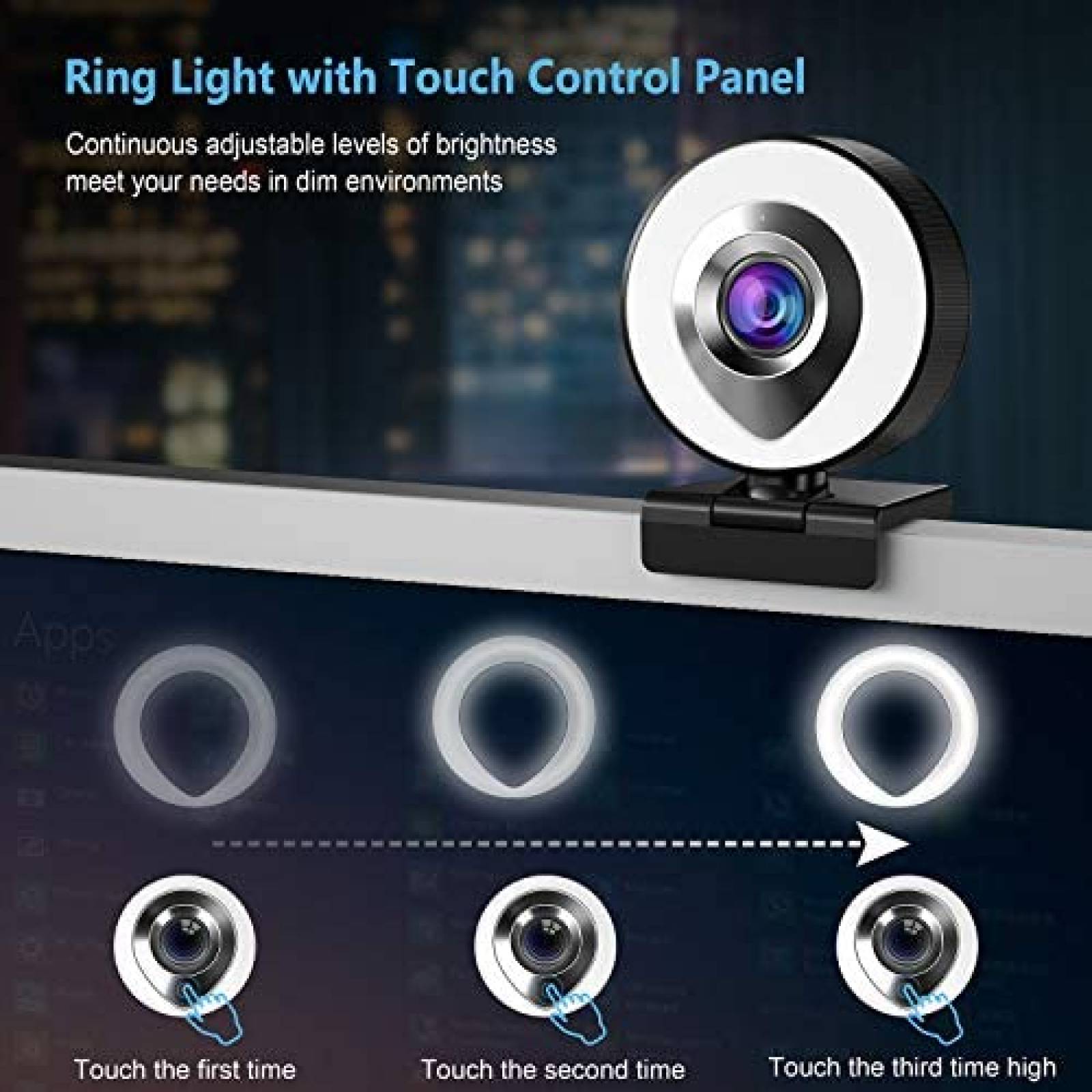 Webcam Shinmax con microfono y anillo de luz FHD 1080P