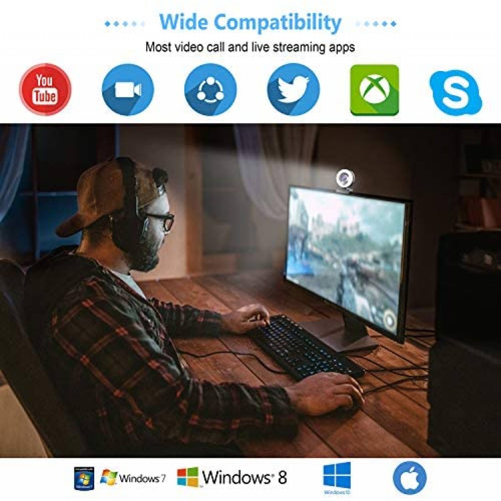 Webcam Shinmax con microfono y anillo de luz FHD 1080P