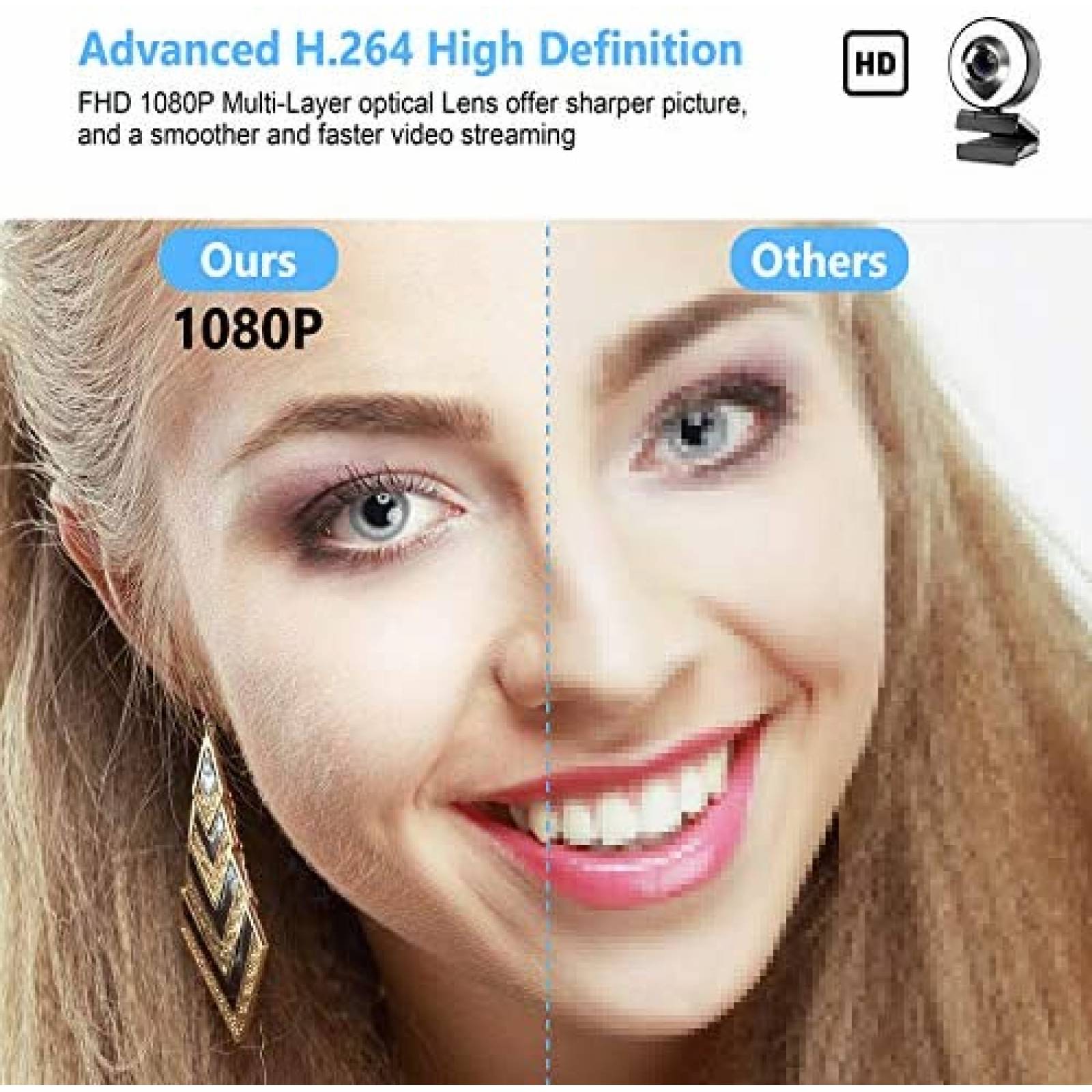 Webcam Shinmax con microfono y anillo de luz FHD 1080P