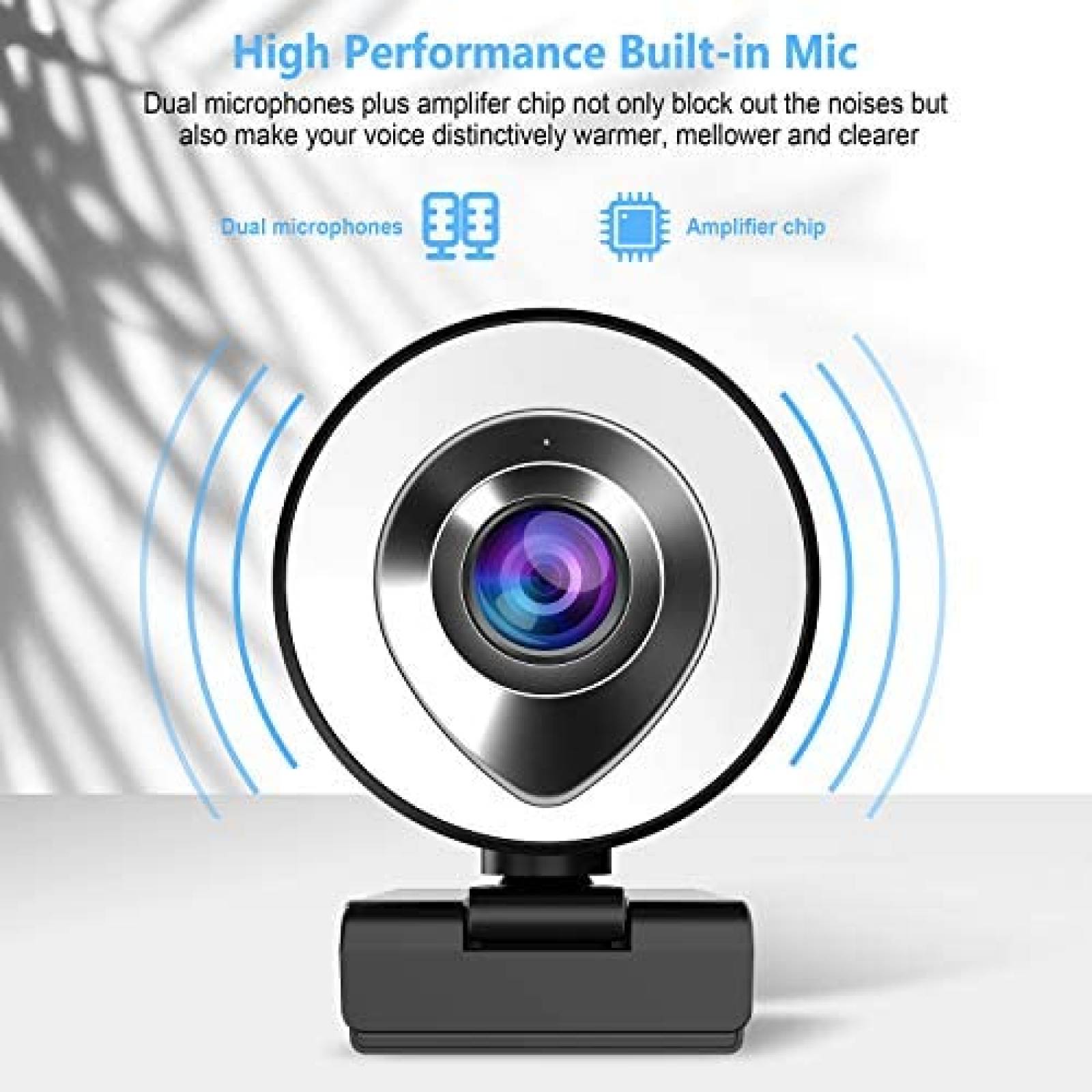 Webcam Shinmax con microfono y anillo de luz FHD 1080P
