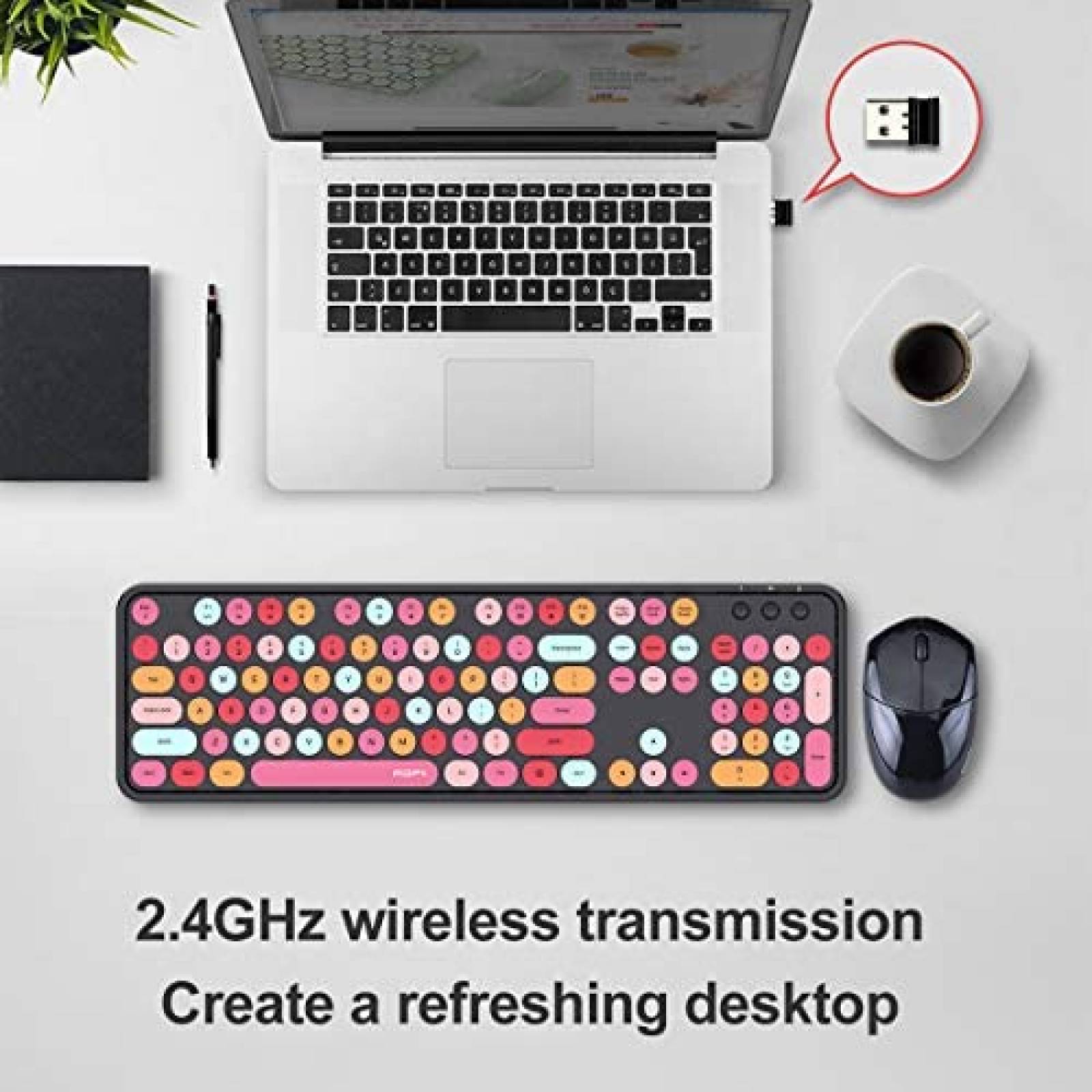 Mouse y Teclado Bluetooth Grenf de 104 Teclas -Multicolor