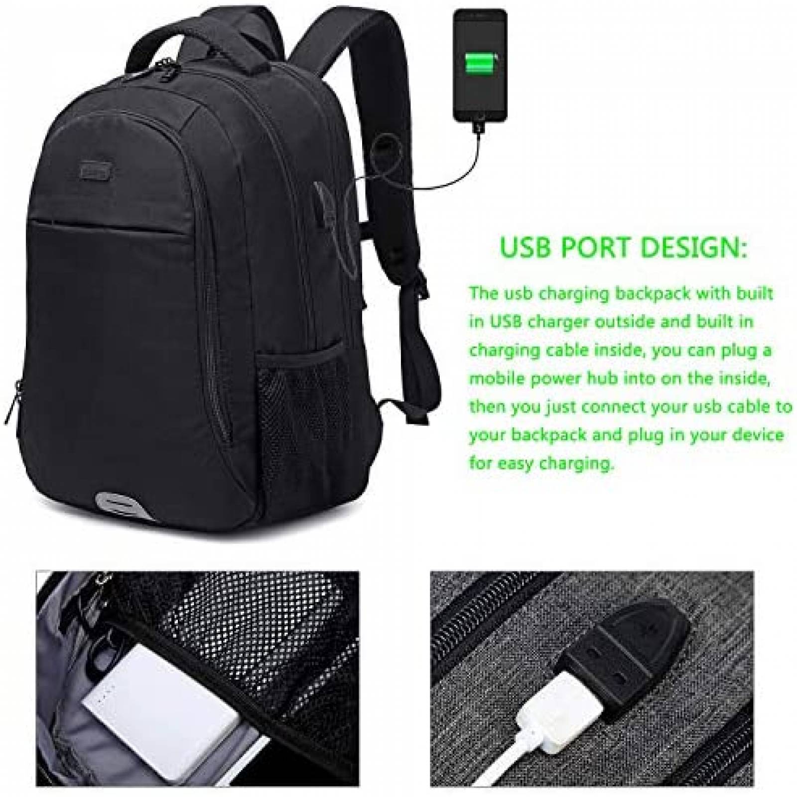 Mochila abshoo Unisex Escolar Anti robos Impermeable -Negro