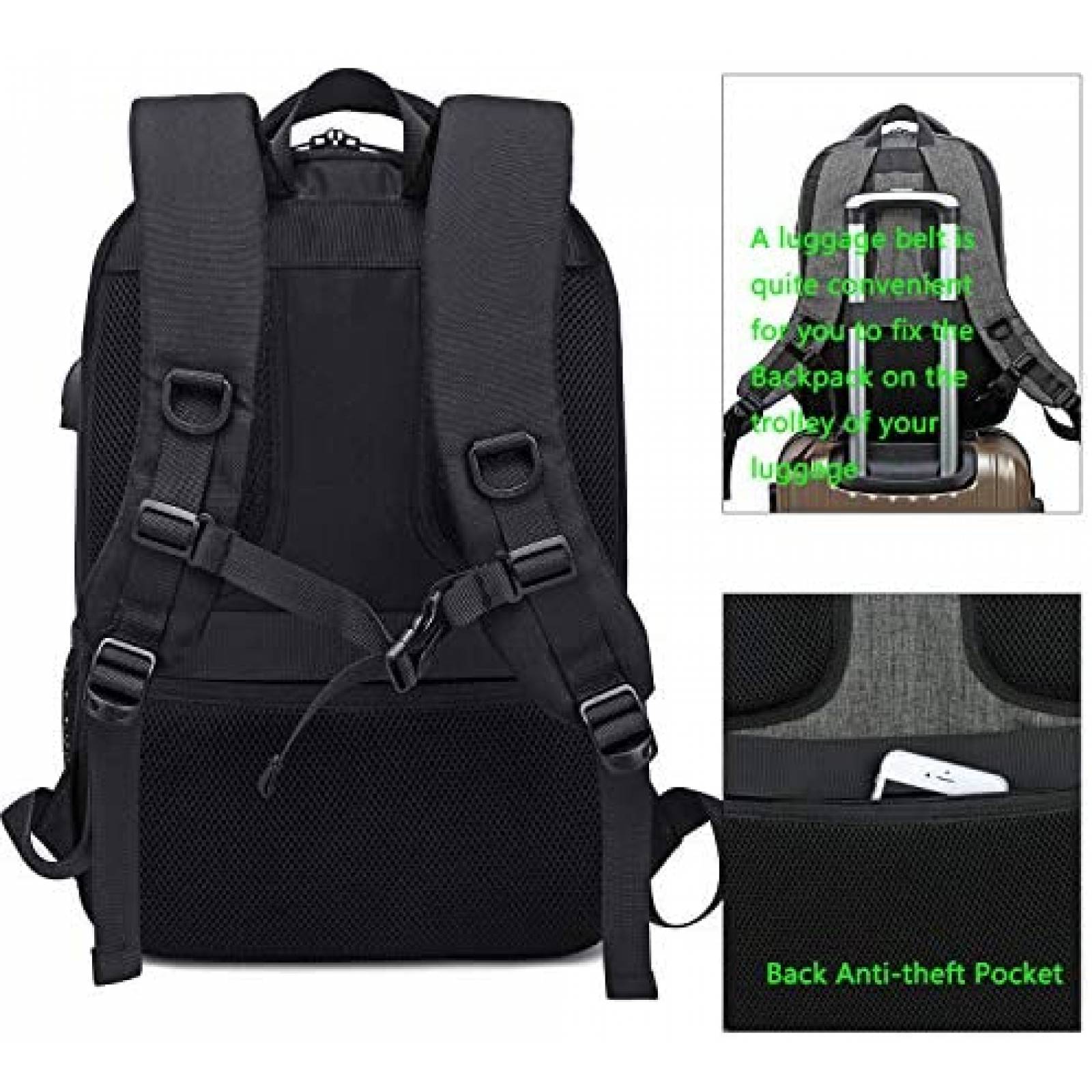 Mochila abshoo Unisex Escolar Anti robos Impermeable -Negro