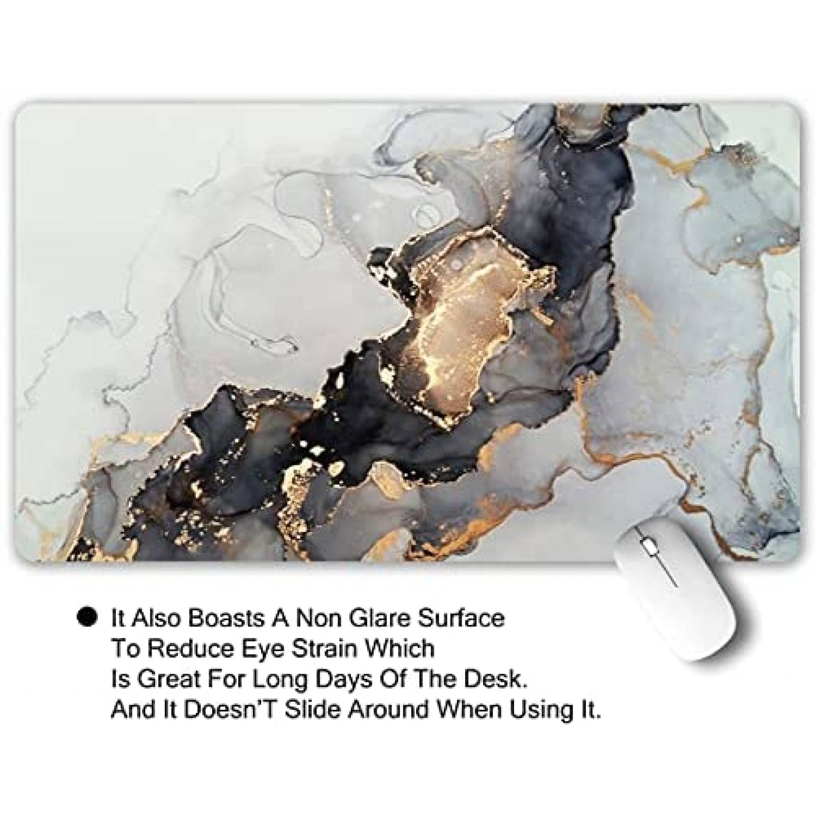 MousePad COW Marmol Gaming Rectangular PC Mujeres -Blanco