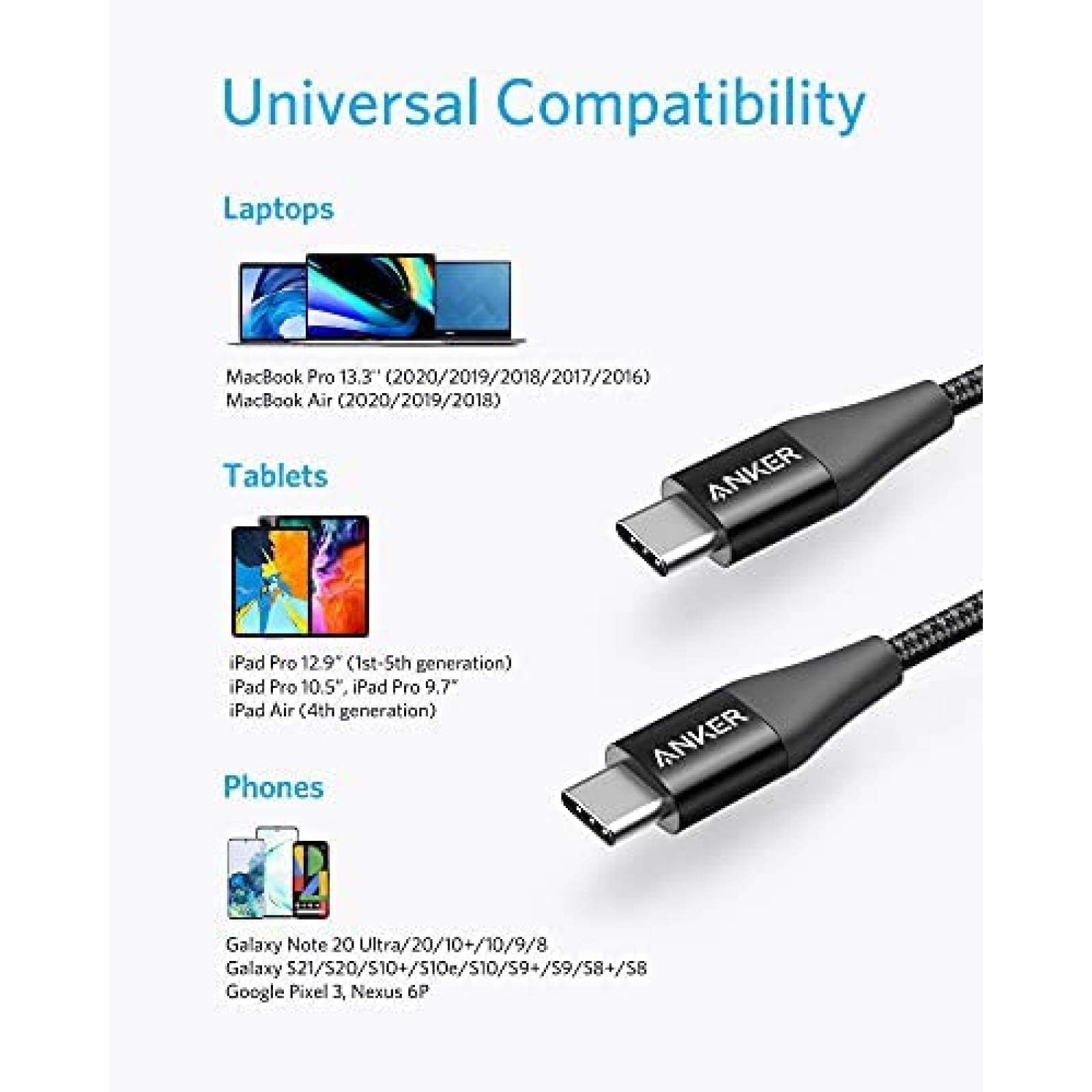 Cable Cargador Anker 6ft USB-C 60W Compatibilidad Universal