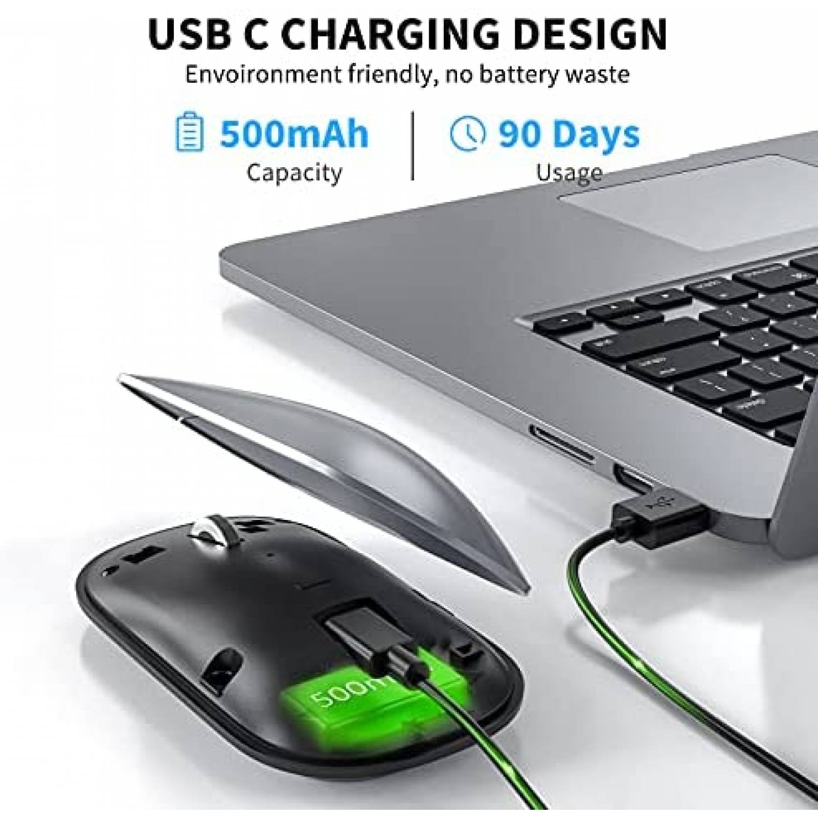 Mouse TECKNET Bluetooth Recargable Inalambrico -Gris