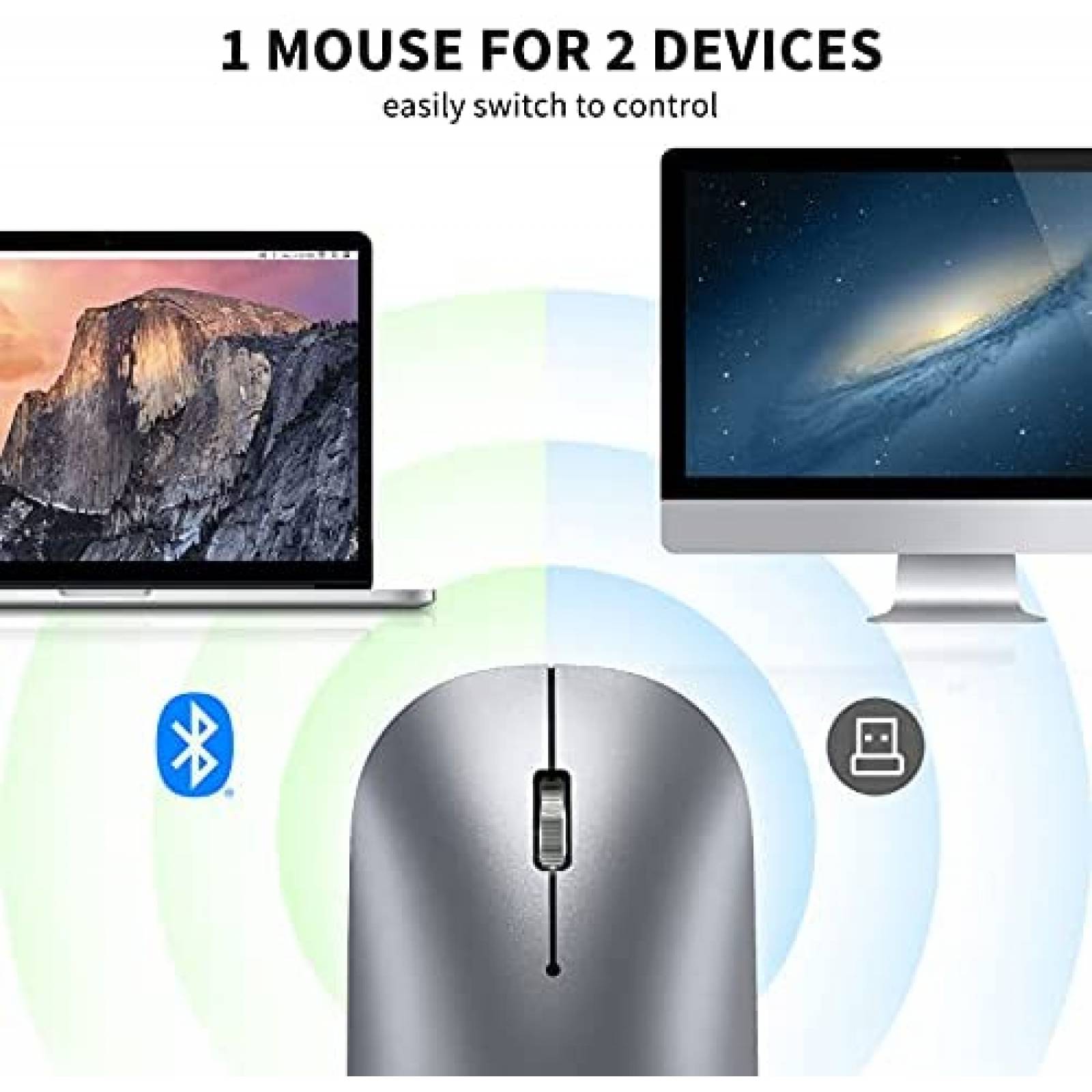 Mouse TECKNET Bluetooth Recargable Inalambrico -Gris