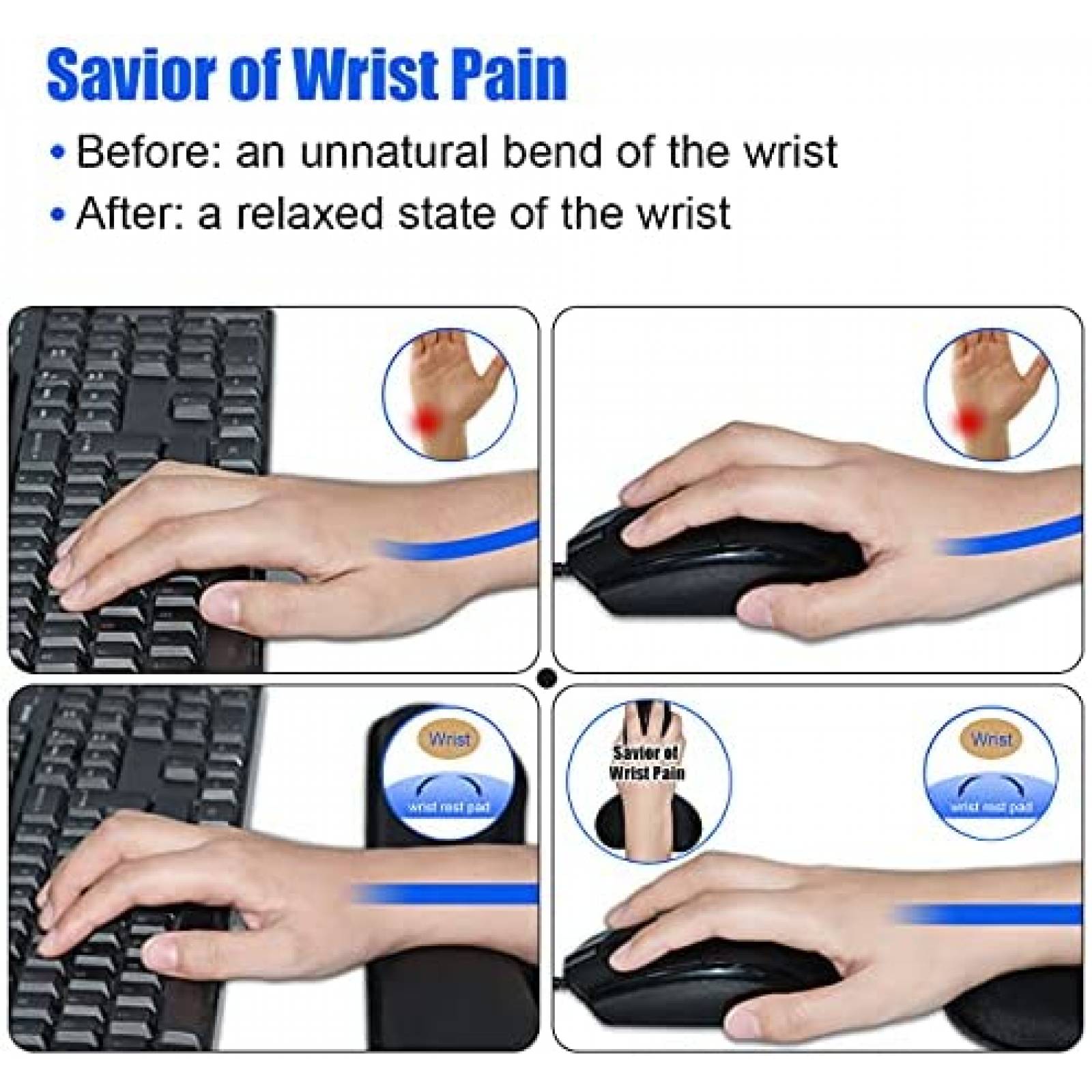 Almohadillas con soporte para teclado y mouse JIKIOU -Negro