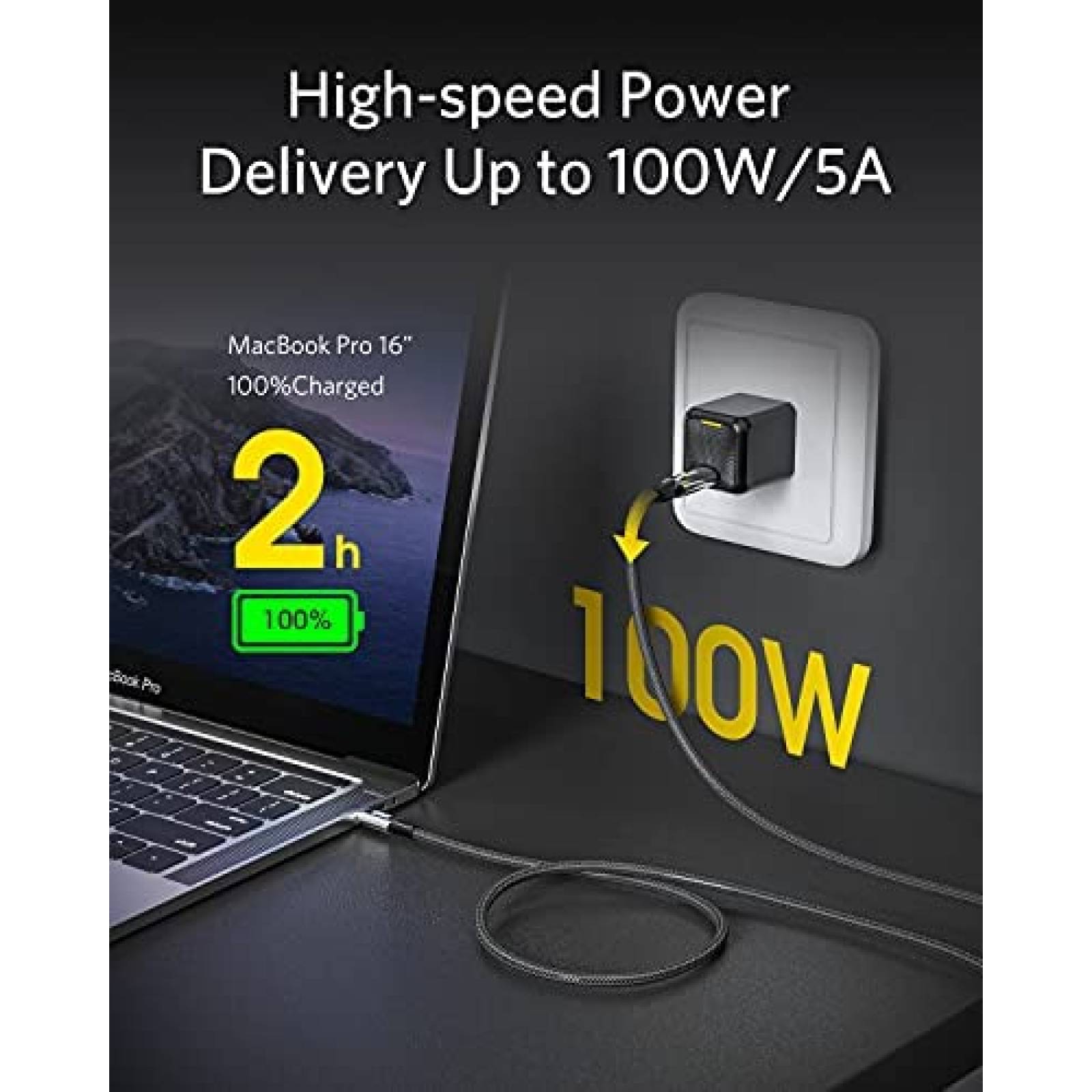 Cable USB C a USB C AOHI Nylon 6 pies 100W de carga rapida