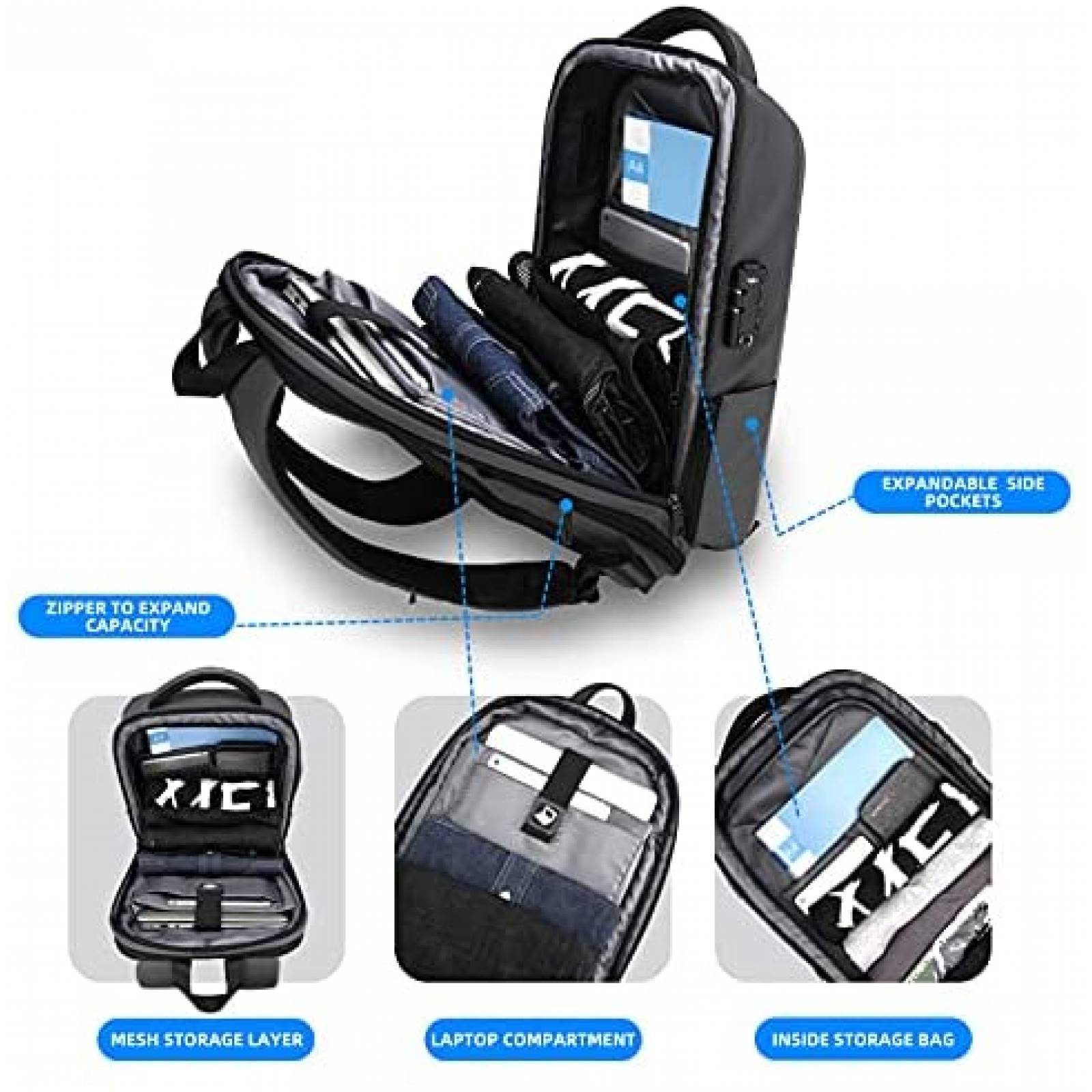 Mochila FENRUIEN rigida para portatil de 15.6" -Negro