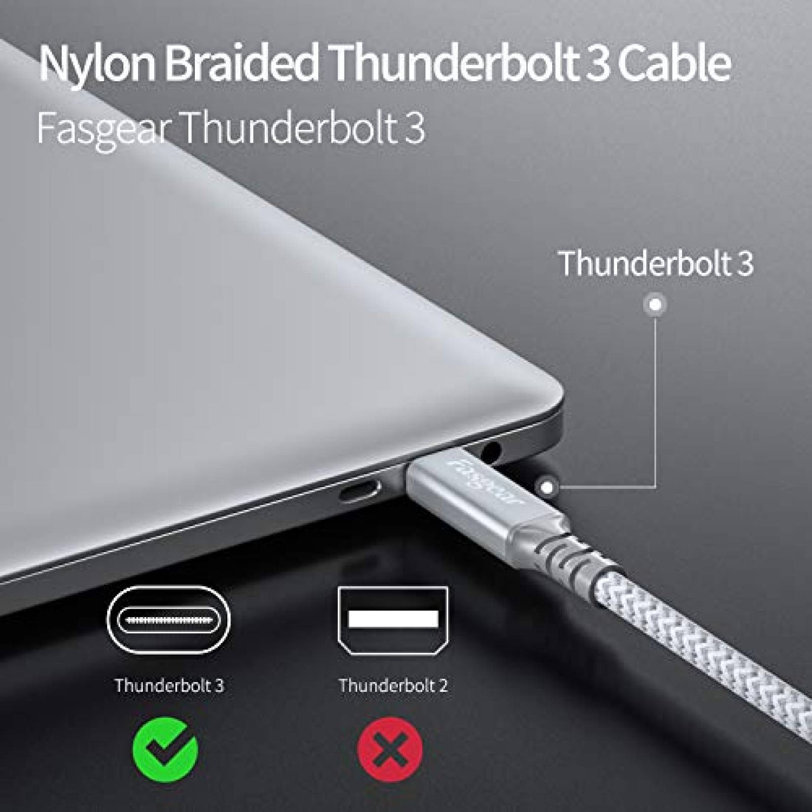 Cable Thunderbolt 3 Fasgear USB a USB C de 4.9'' -Gris