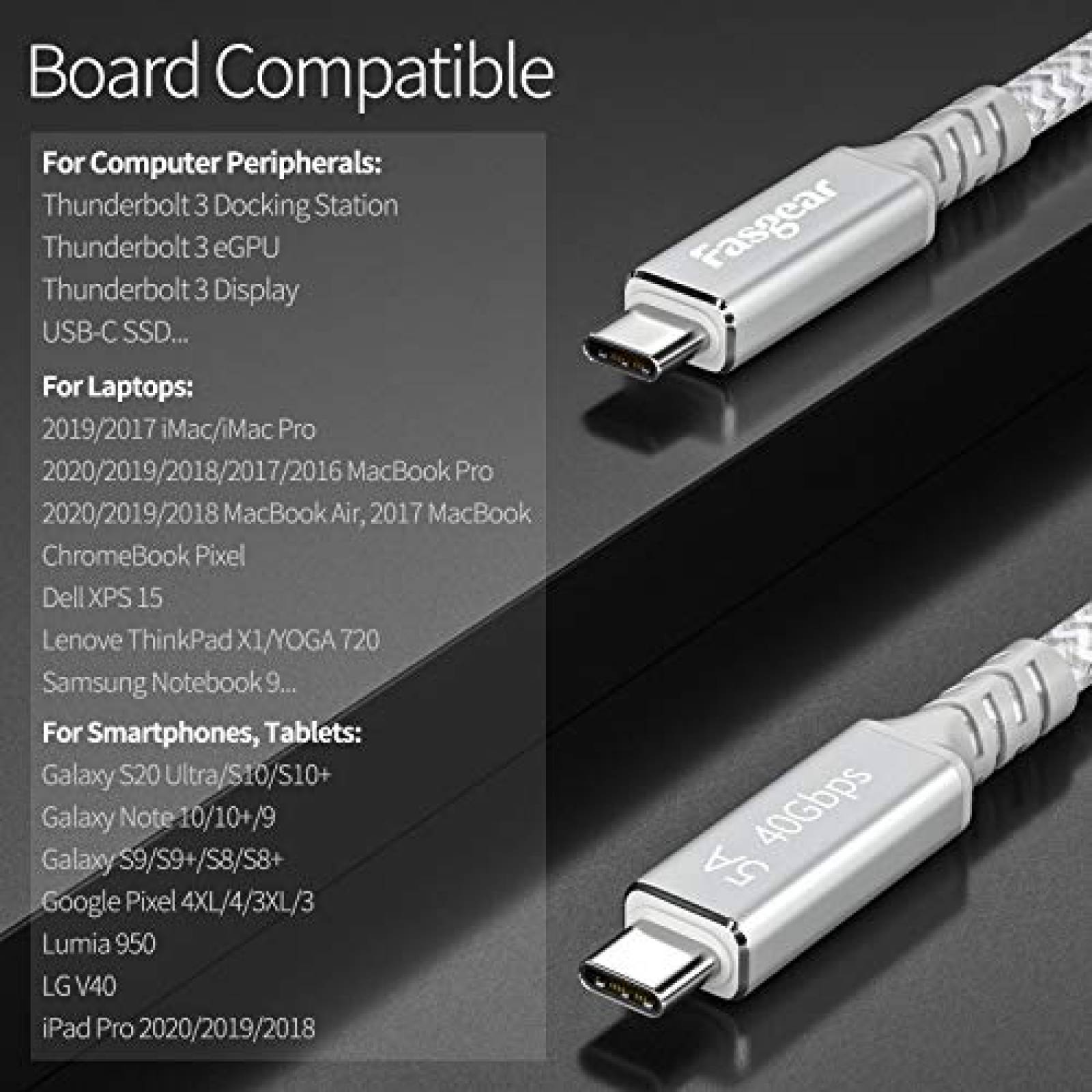 Cable Thunderbolt 3 Fasgear USB a USB C de 4.9'' -Gris