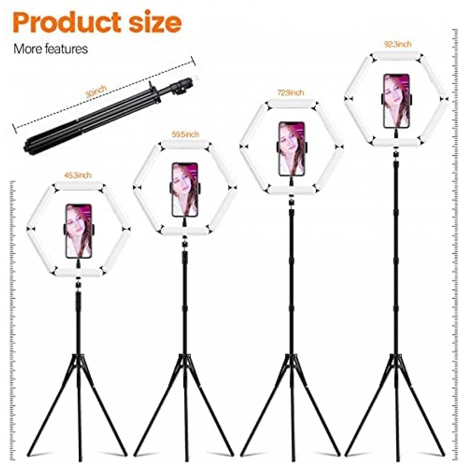 Anillo de Luz MTQ 16'' Con Tripie 92.3'' 3200-7000 K -Negro