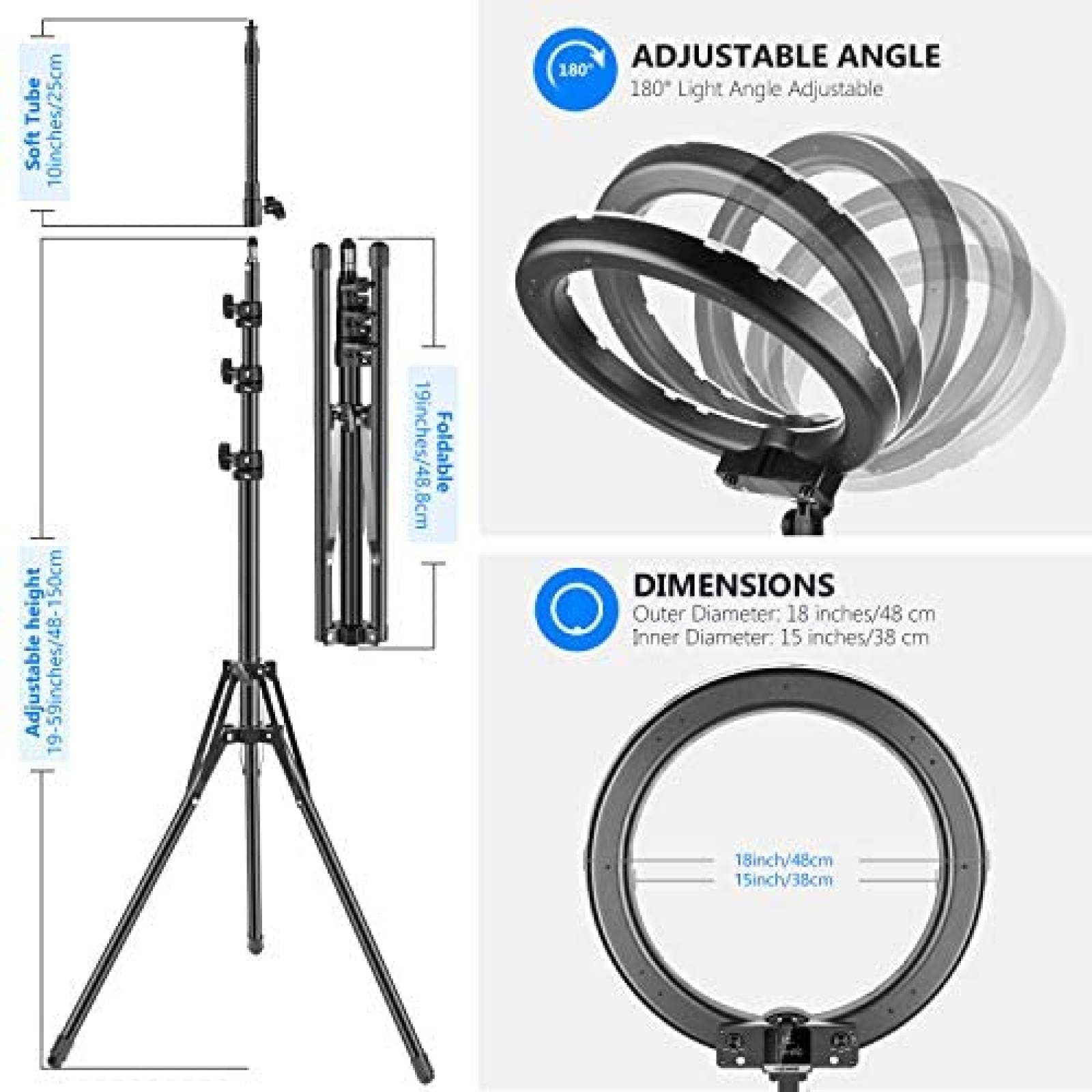 Pack aro de luz para telefono Neewer 18" x7 -Negro