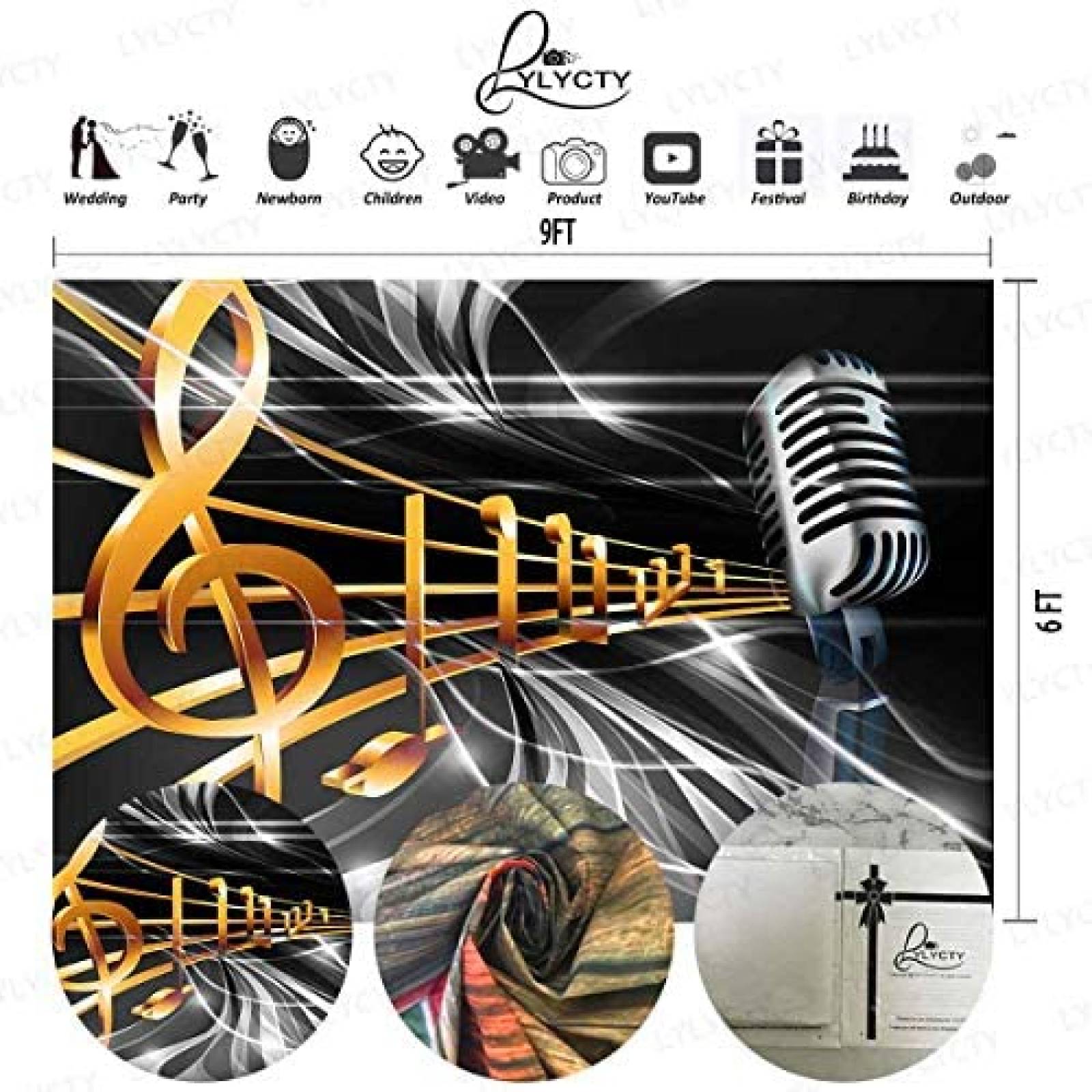 Fondo LYLYCTY BJLY248 9x6ft Dream Music para fiestas -Negro