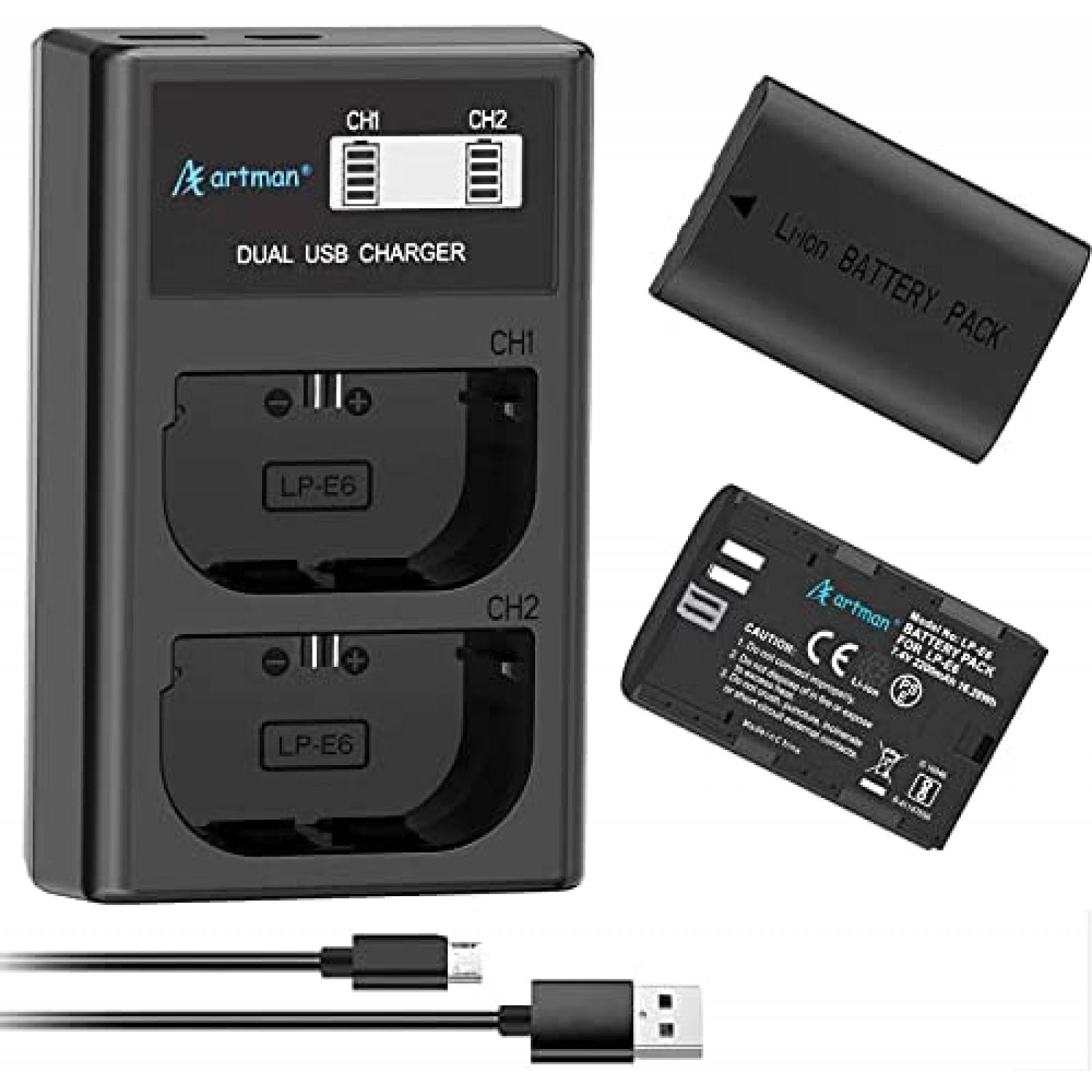 Bateria Artman LP-E6 LP E6N Con Cargador LCD Para Canon EOS