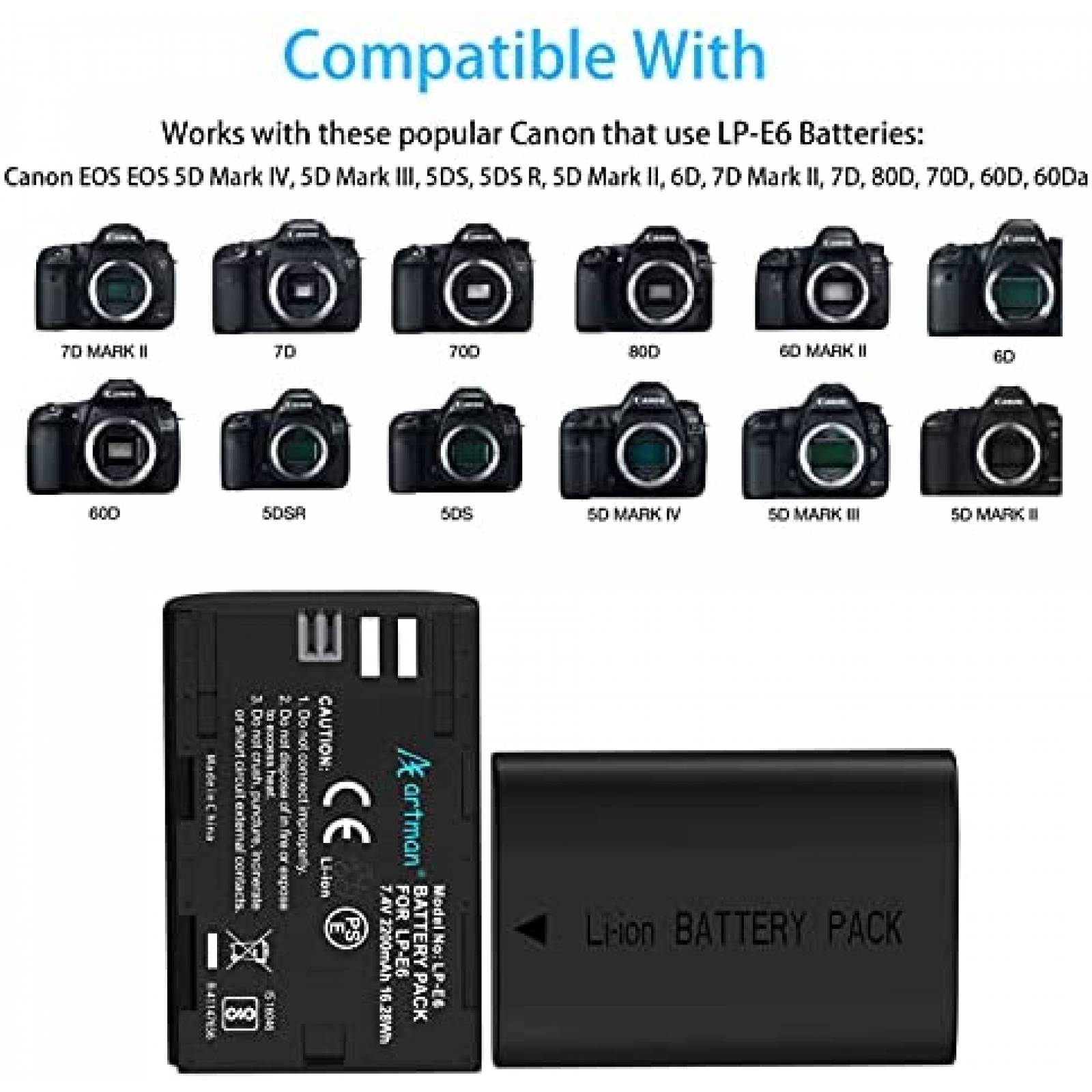 Bateria Artman LP-E6 LP E6N Con Cargador LCD Para Canon EOS