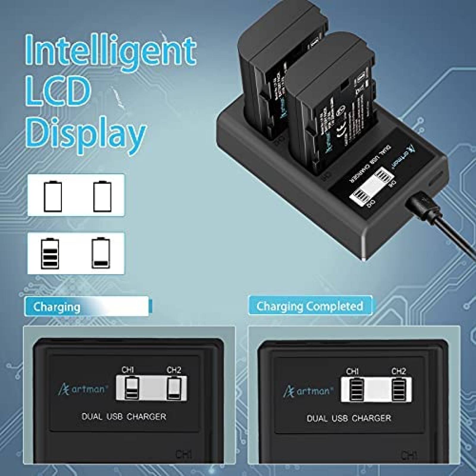 Bateria Artman LP-E6 LP E6N Con Cargador LCD Para Canon EOS