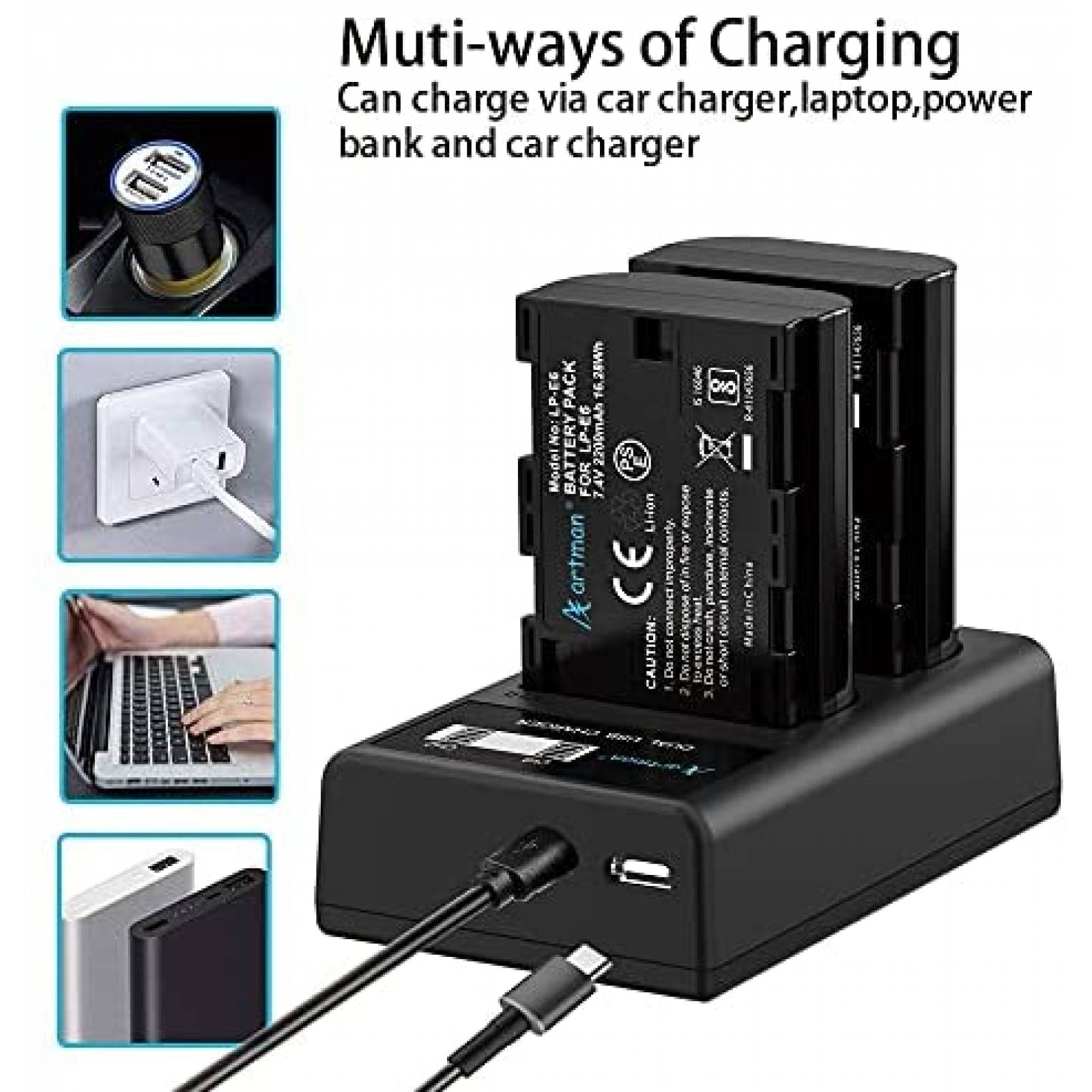 Bateria Artman LP-E6 LP E6N Con Cargador LCD Para Canon EOS