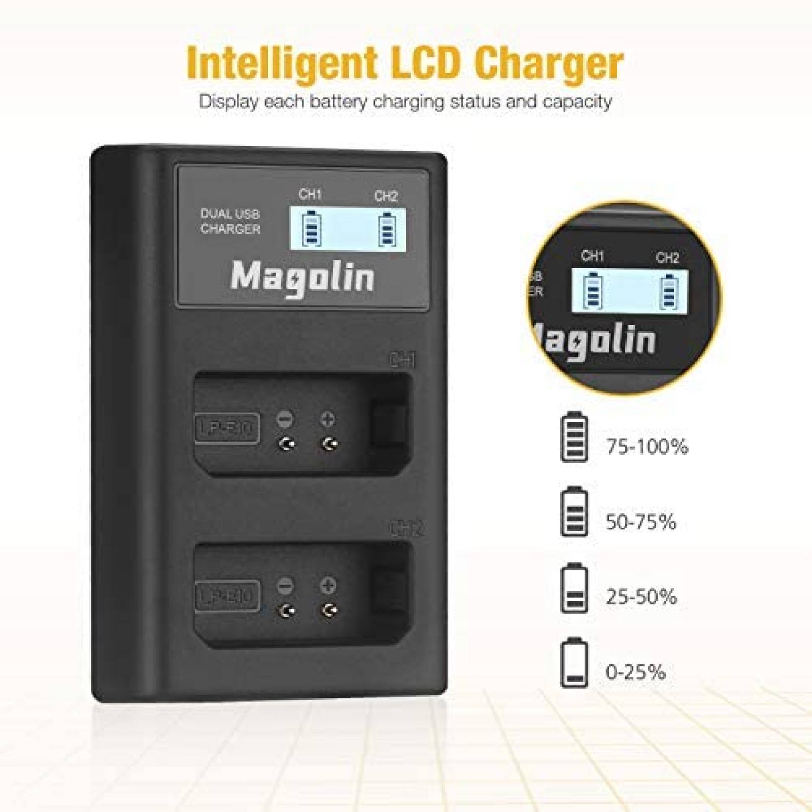 Cargador de Baterias de Camara Magolin para Canon EOS -Negro