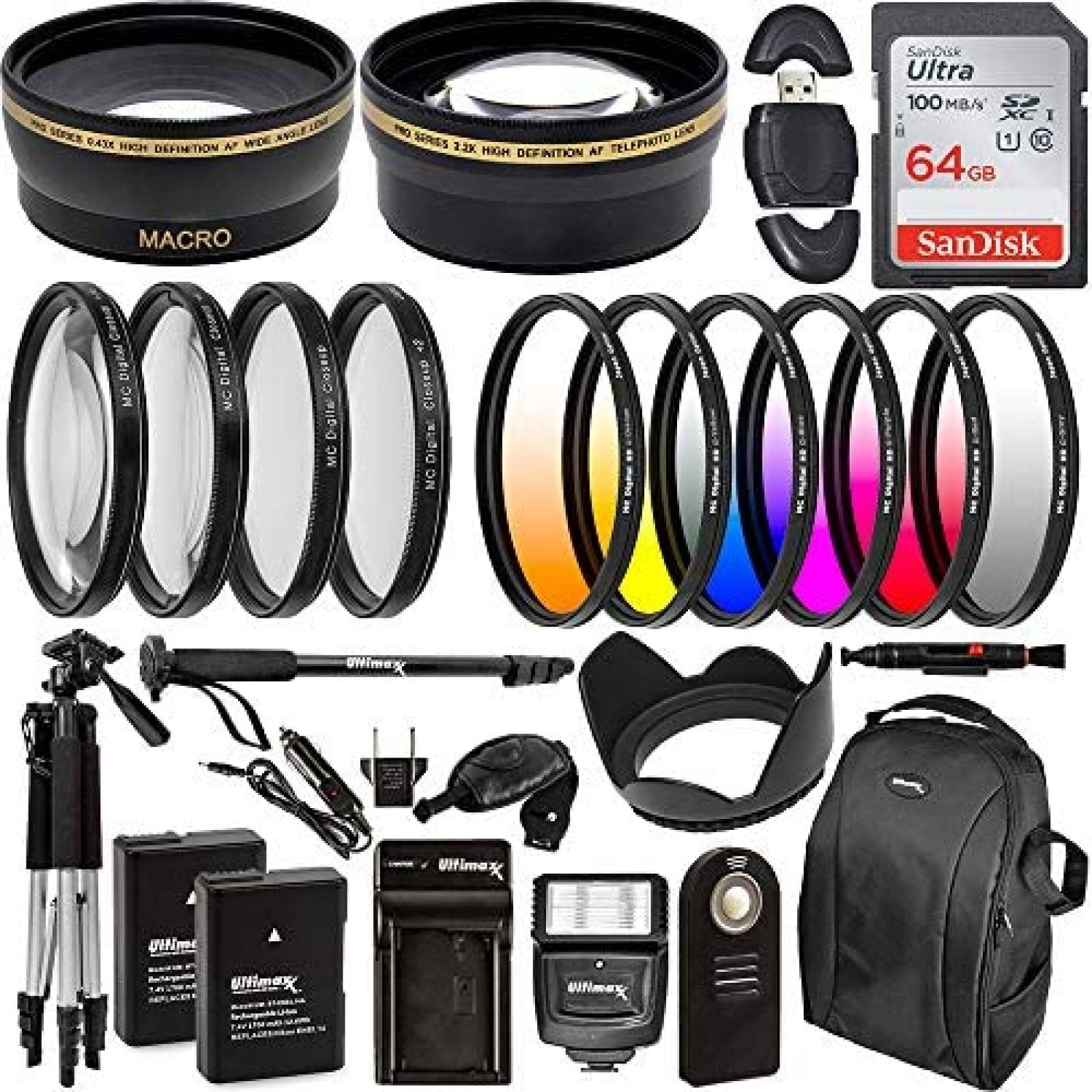 Kit accesorios camara Nikon uLTIMAXX 55MM x27 64GB -Negro