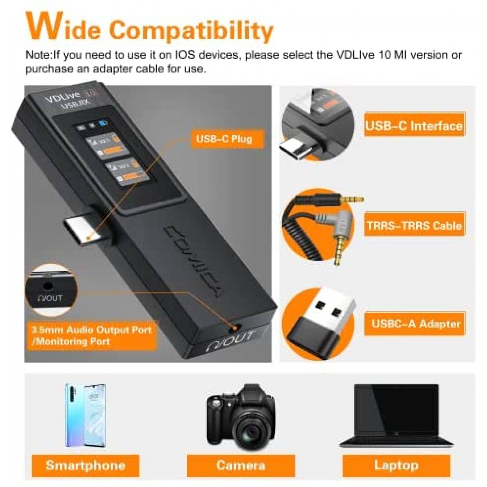 Microfono Lavalier inalambrico Comica VDLIVE 10 2.4G -Negro