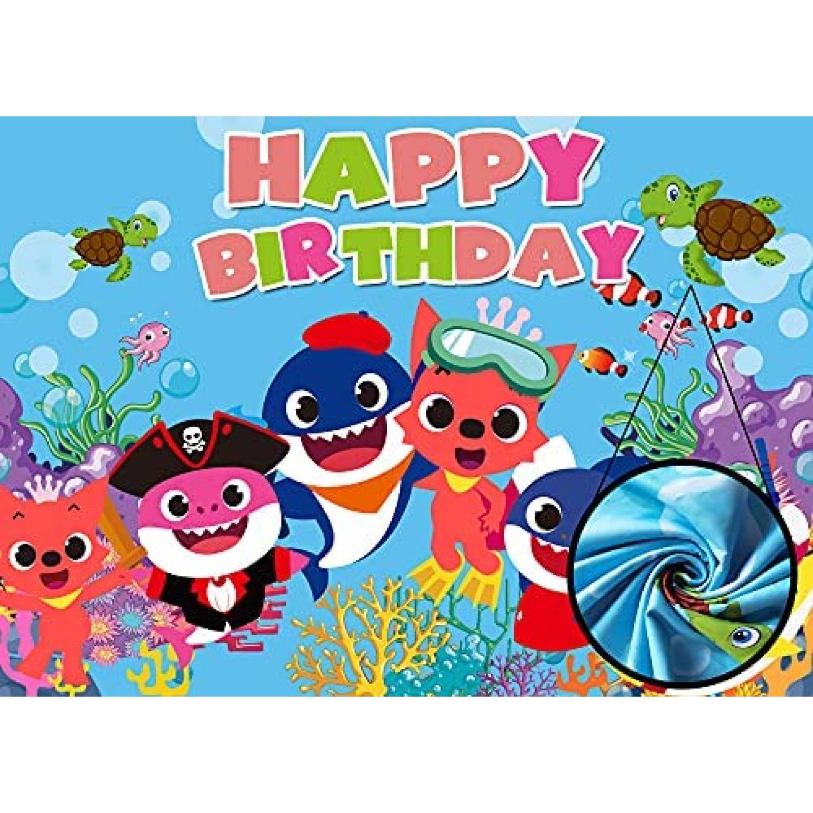 Telon de Fondo Blue Vivi Baby Shark Feliz Cumpleaños 7x5ft