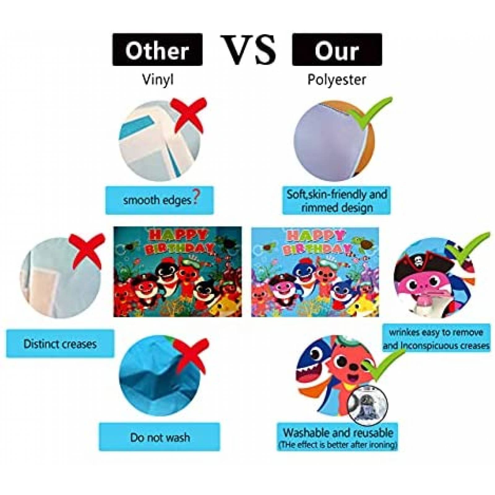 Telon de Fondo Blue Vivi Baby Shark Feliz Cumpleaños 7x5ft