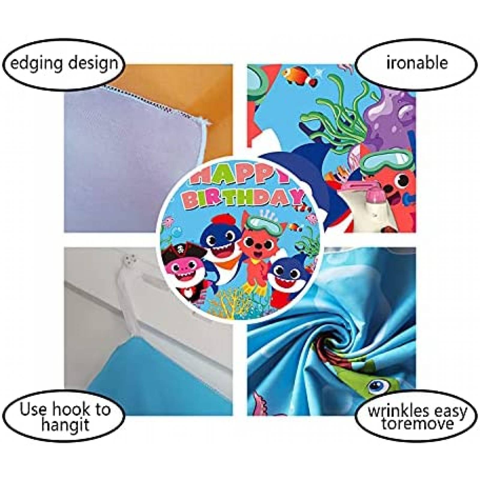 Telon de Fondo Blue Vivi Baby Shark Feliz Cumpleaños 7x5ft