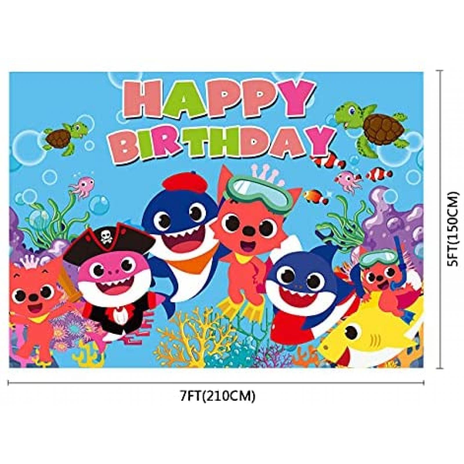 Telon de Fondo Blue Vivi Baby Shark Feliz Cumpleaños 7x5ft