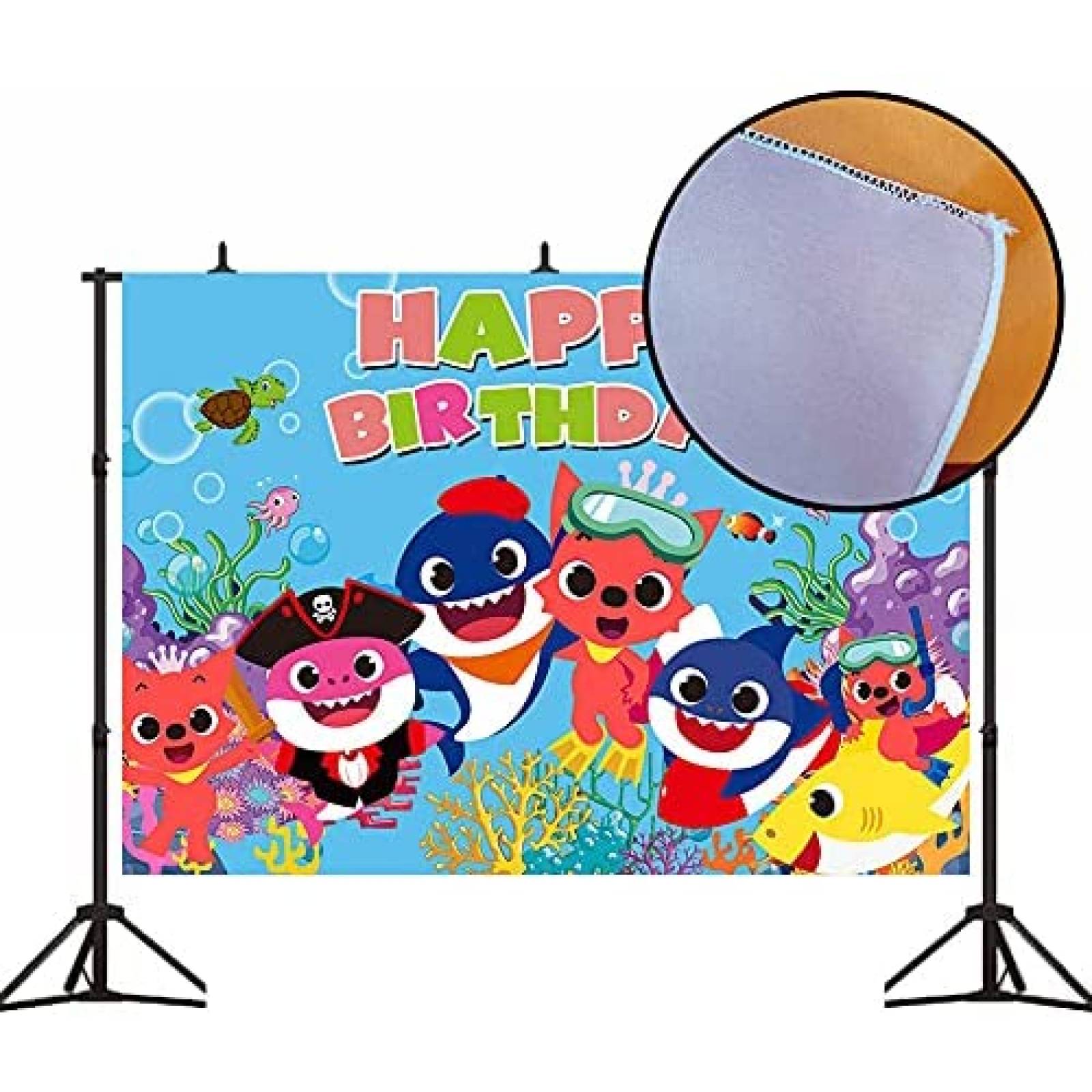 Telon de Fondo Blue Vivi Baby Shark Feliz Cumpleaños 7x5ft