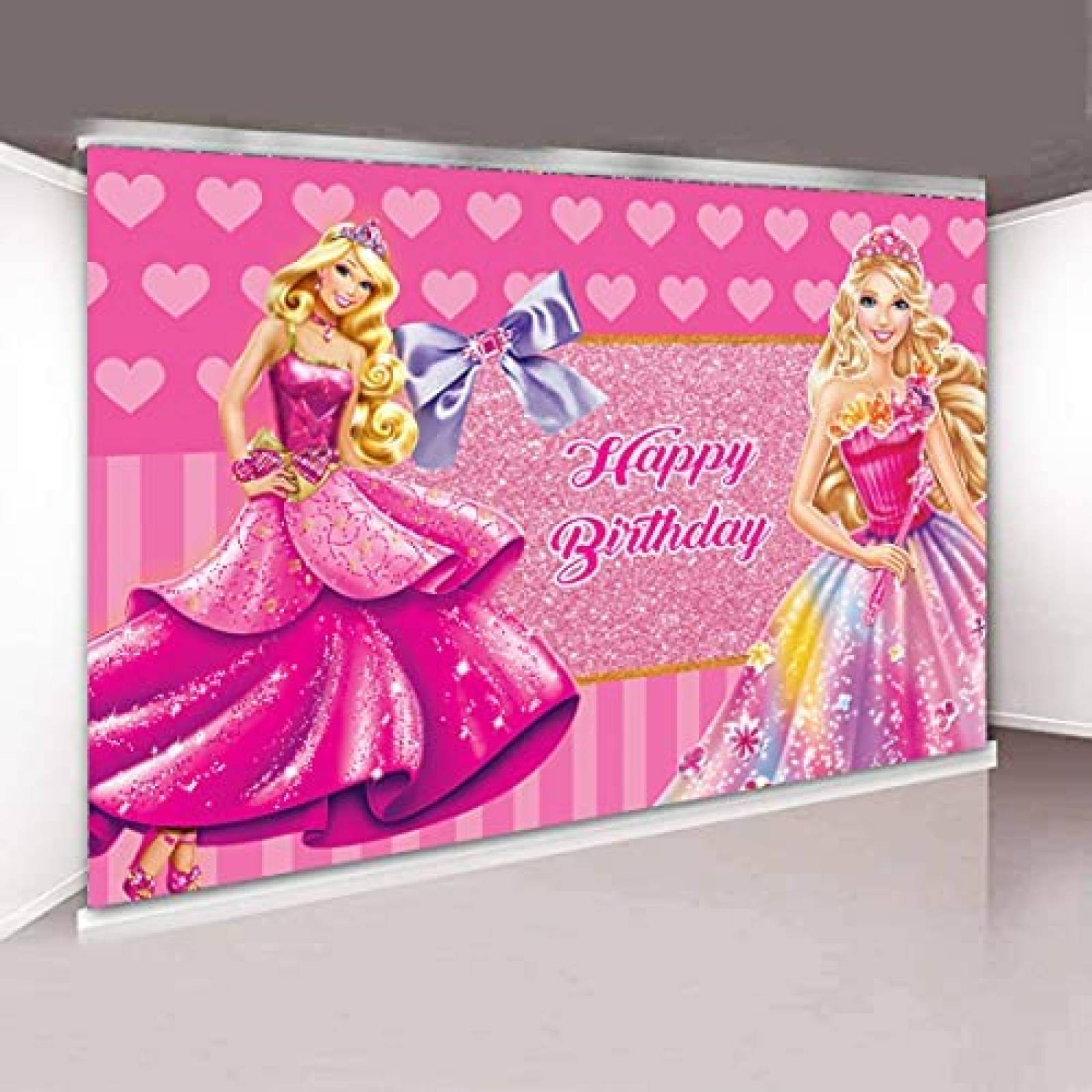 Telon de fondo withu Barbie Feliz Cumpleaños -Rosa