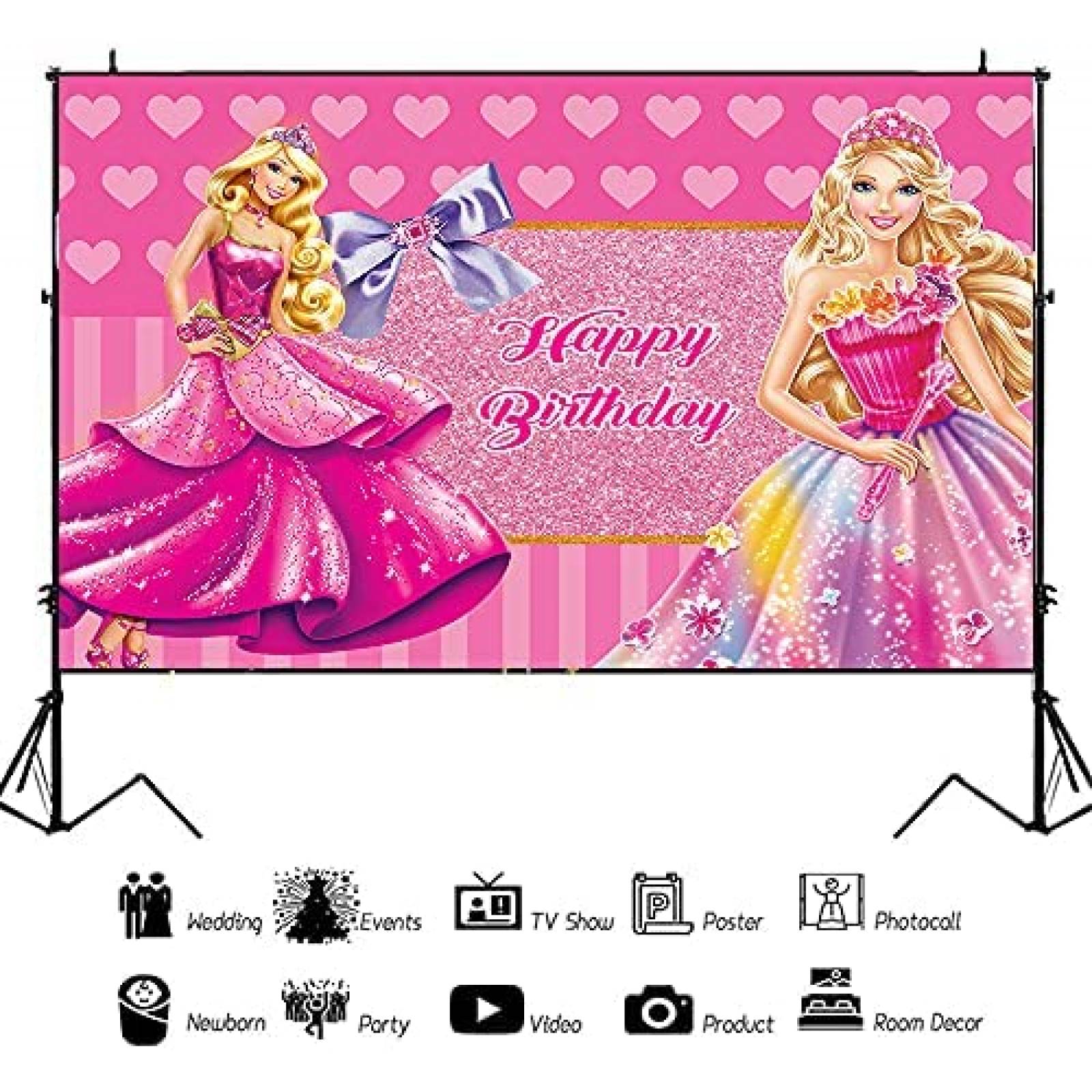 Telon de fondo withu Barbie Feliz Cumpleaños -Rosa