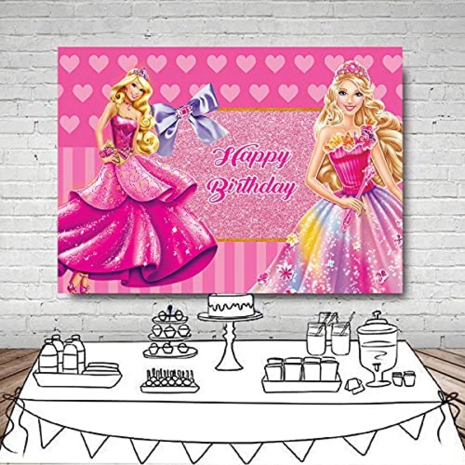 Telon de fondo withu Barbie Feliz Cumpleaños -Rosa