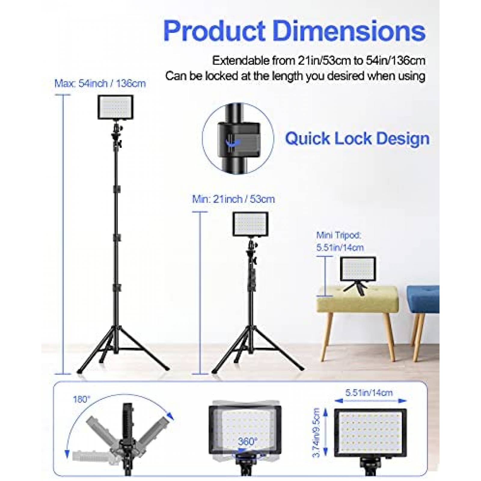 Kit de luces LED para fotografia/video EMART x9 -Negro