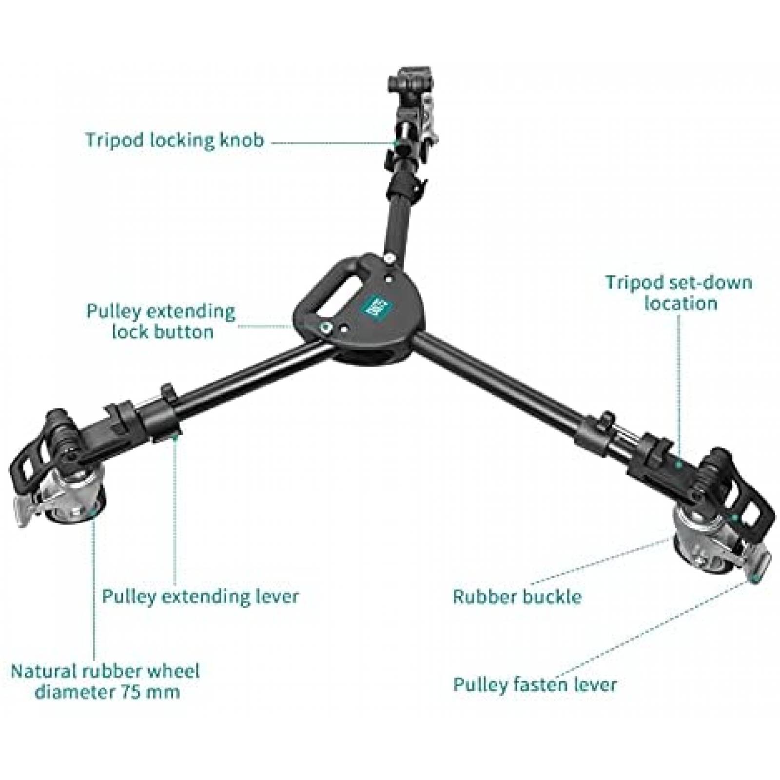 Tripode HTURS DW75 con Ruedas 3" para Camara -Negro
