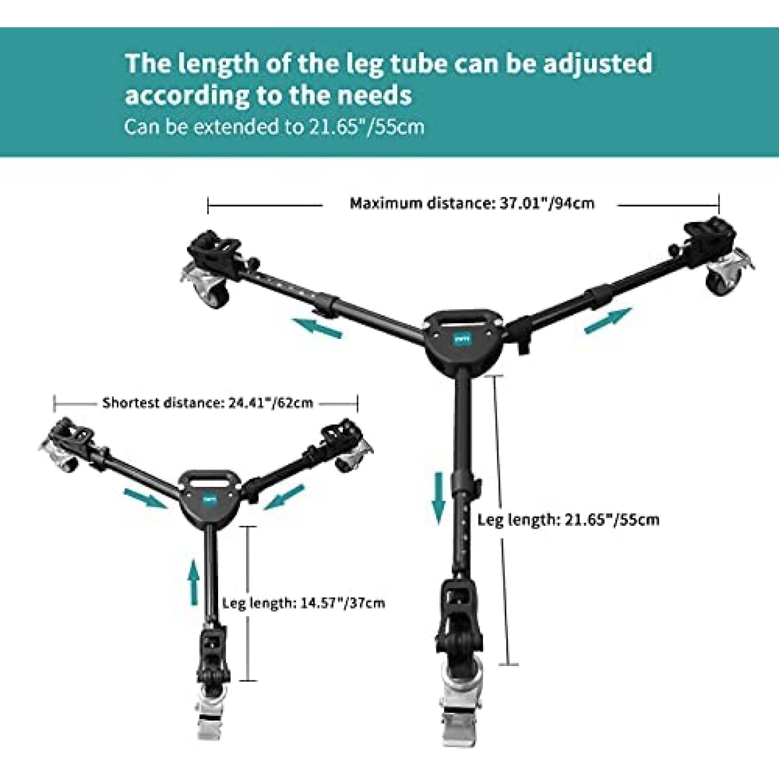 Tripode HTURS DW75 con Ruedas 3" para Camara -Negro