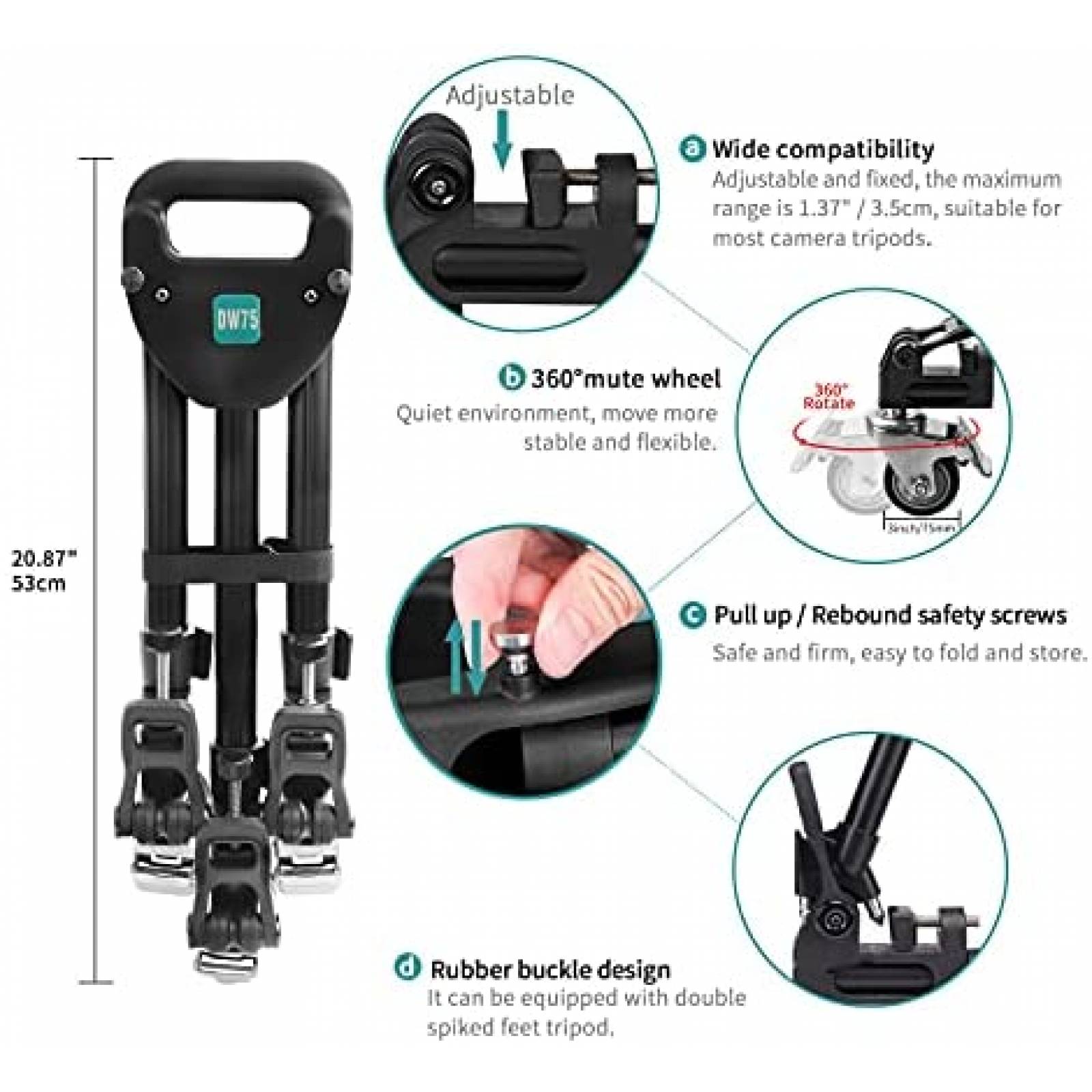 Tripode HTURS DW75 con Ruedas 3" para Camara -Negro