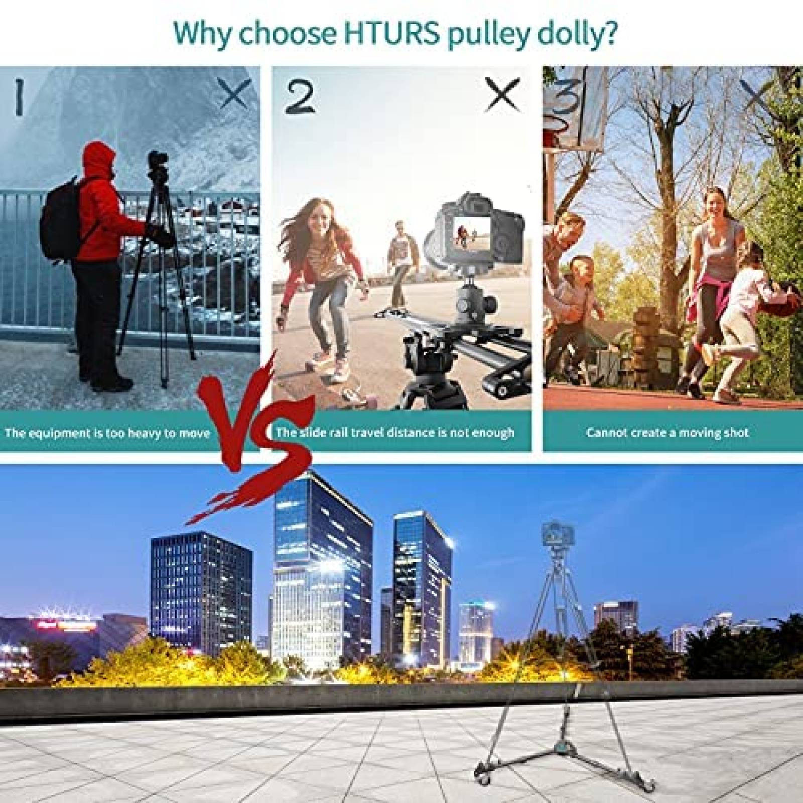 Tripode HTURS DW75 con Ruedas 3" para Camara -Negro