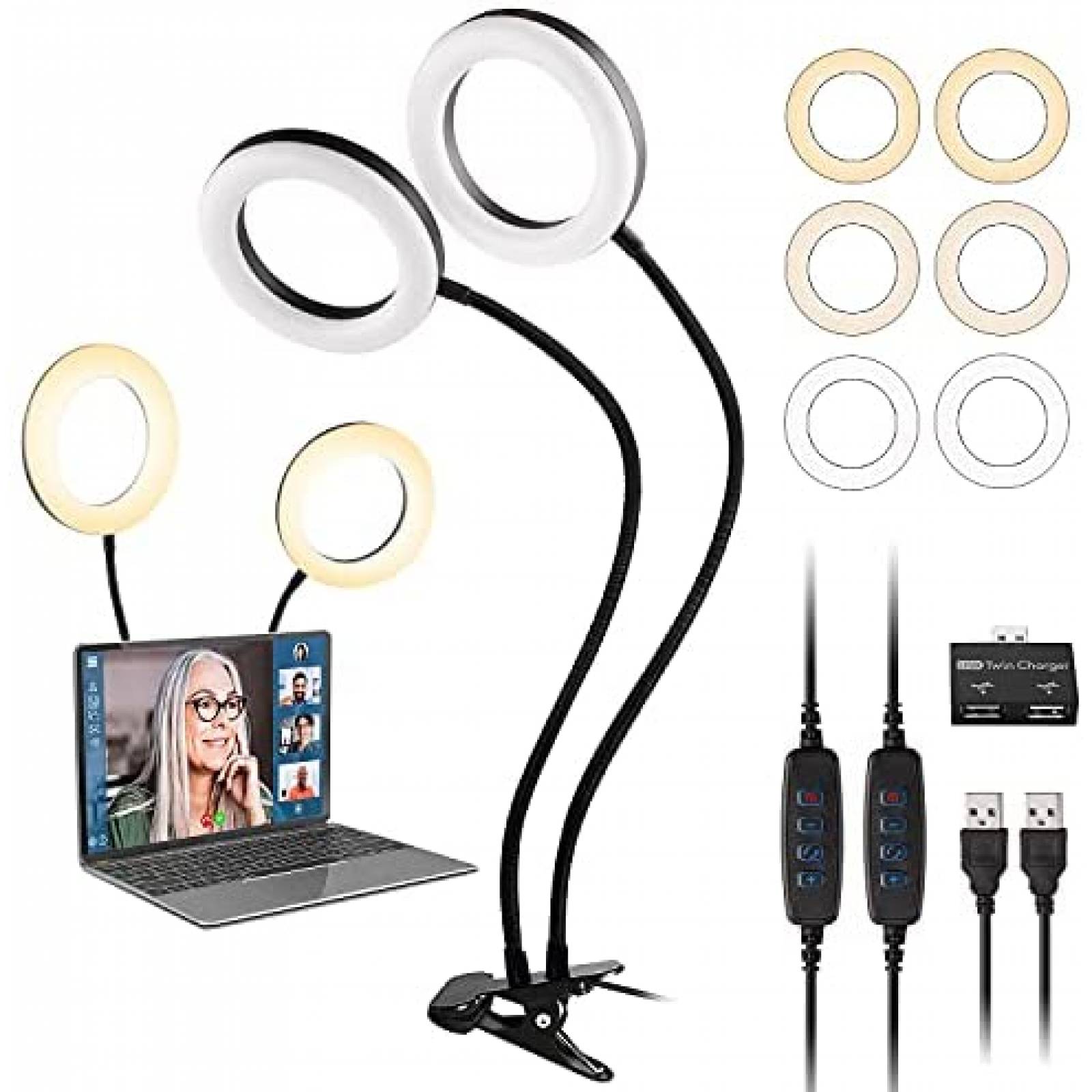 Luz de anillo doble UPXDUMI para computadora LED 6" -Negro