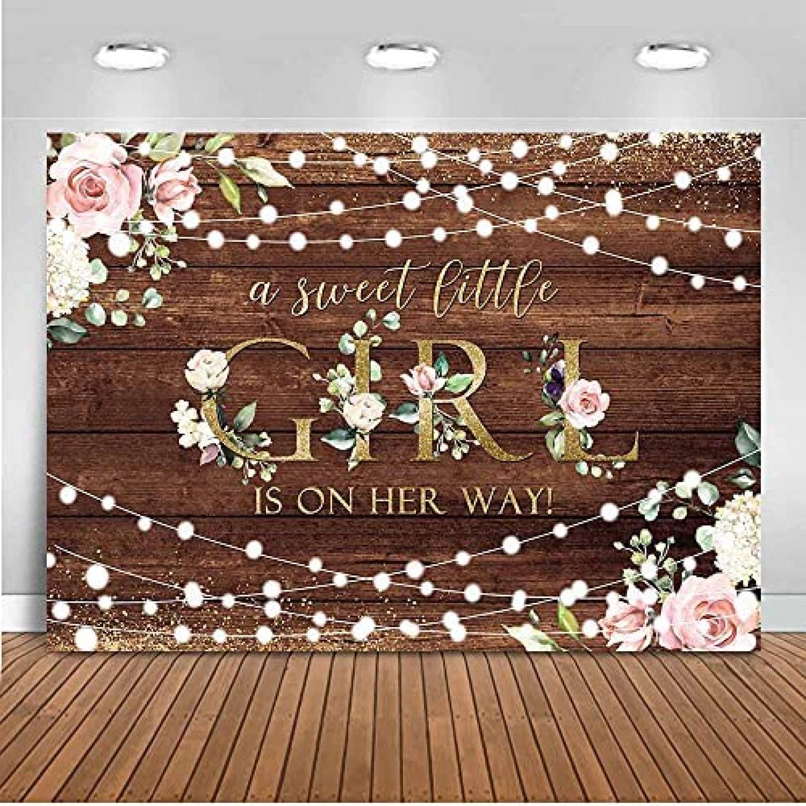 Telon de Fondo Mocsicka Baby Shower Niña 7x5ft -Cafe