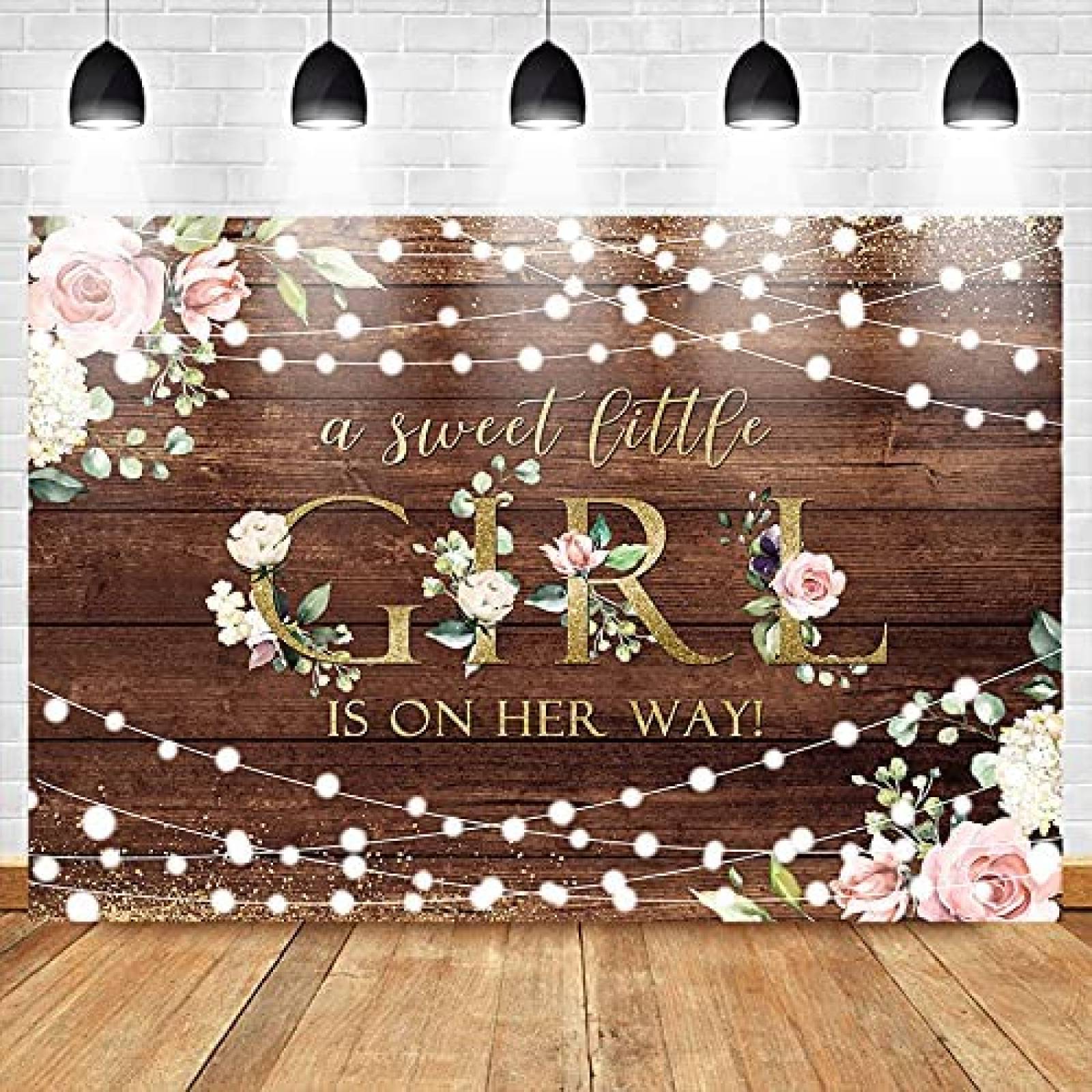 Telon de Fondo Mocsicka Baby Shower Niña 7x5ft -Cafe
