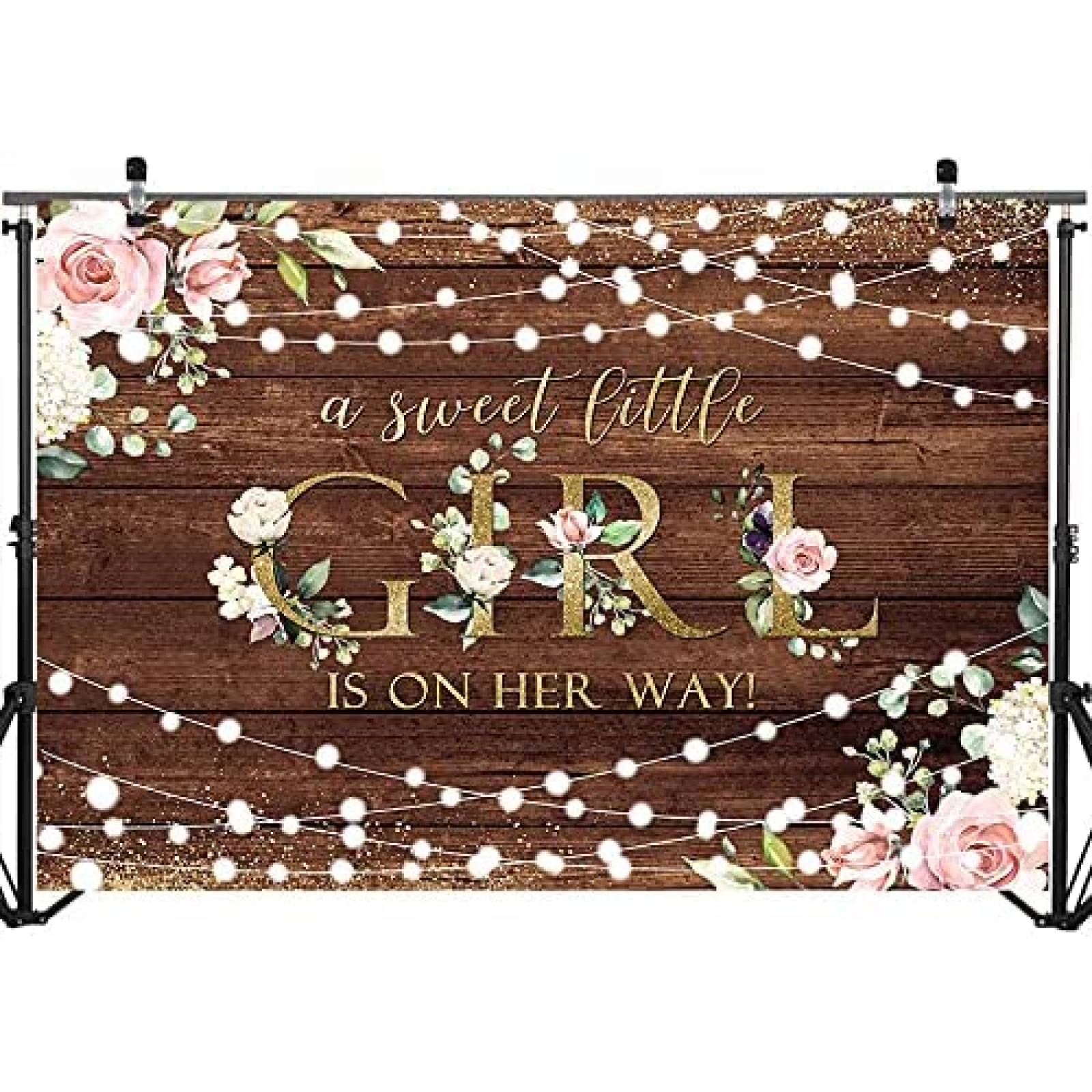 Telon de Fondo Mocsicka Baby Shower Niña 7x5ft -Cafe