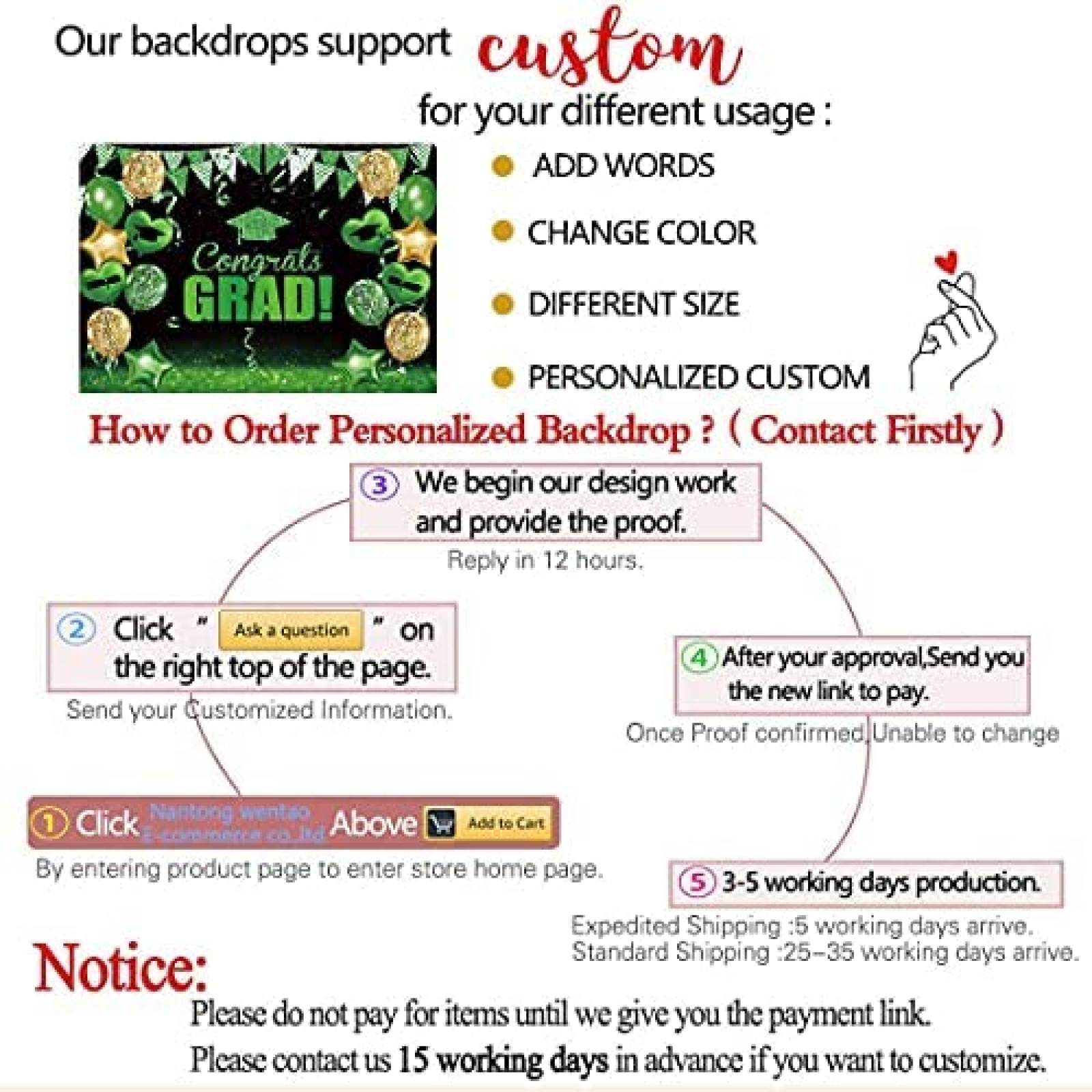 Telon Allenjoy Graduacion Fondo Decorativo 7 x 5 ft -Verde