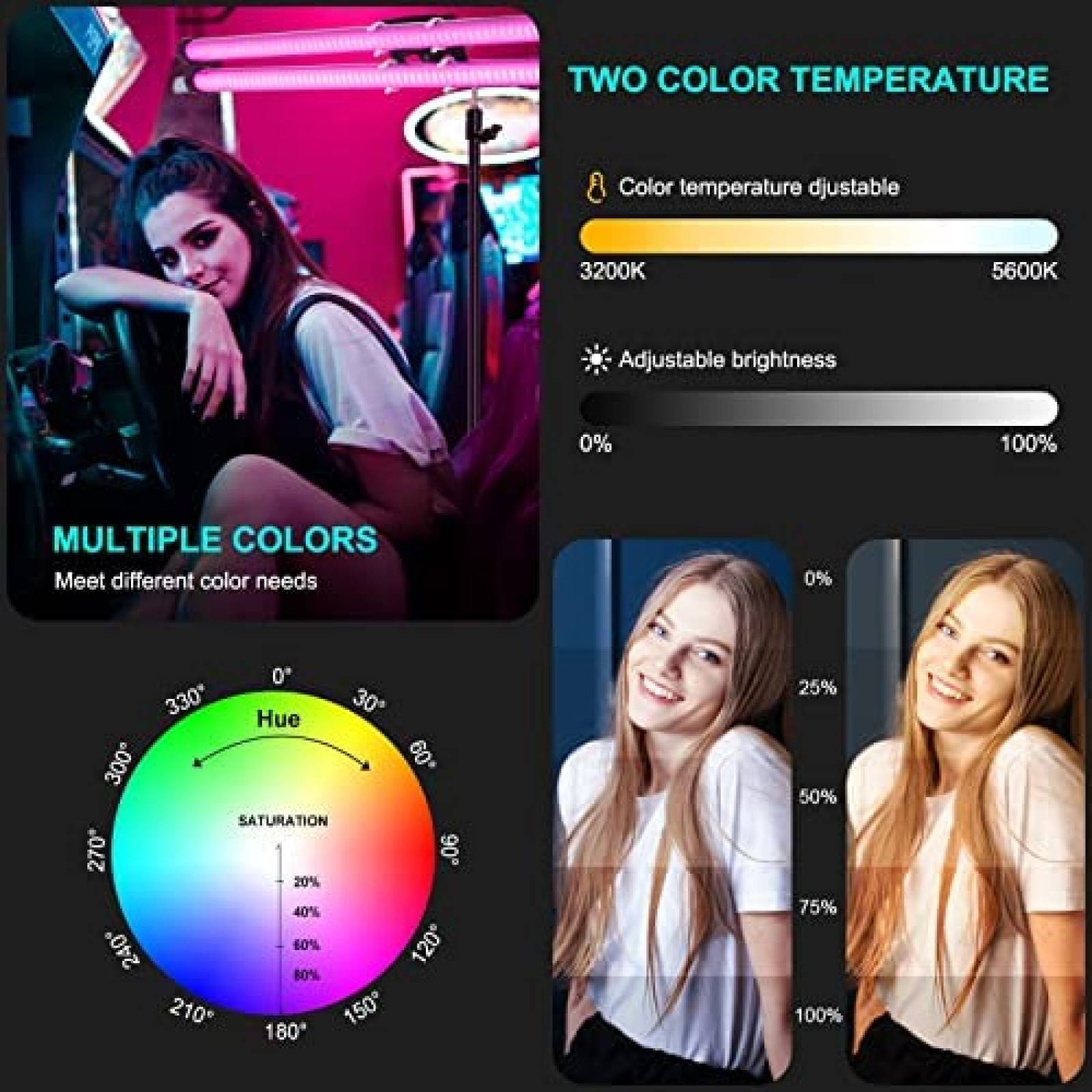 Barra Luz LED Great Video Maker RGB Inalambrico Fotos -Negro