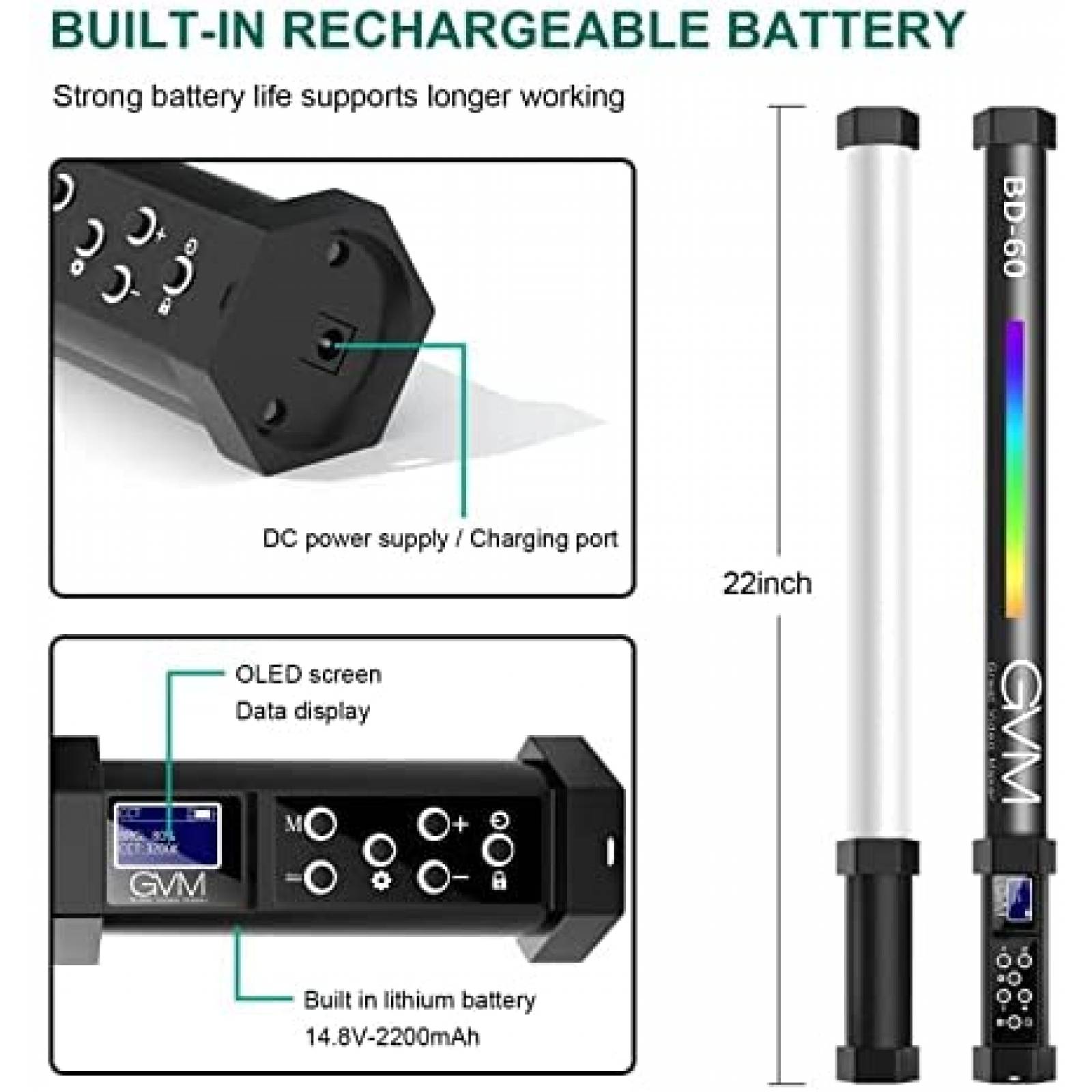 Barra Luz LED Great Video Maker RGB Inalambrico Fotos -Negro